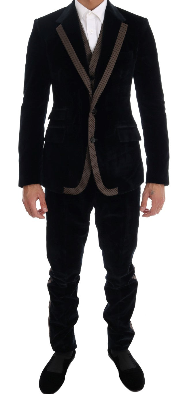 Dolce & Gabbana Blue Velvet Two Button Slim 3 Piece Men's Suit