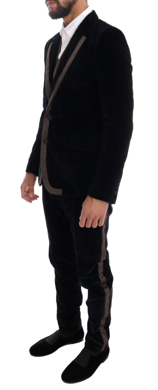 Dolce & Gabbana Blue Velvet Two Button Slim 3 Piece Men's Suit