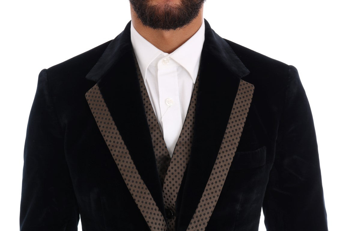 Dolce & Gabbana Blue Velvet Two Button Slim 3 Piece Men's Suit