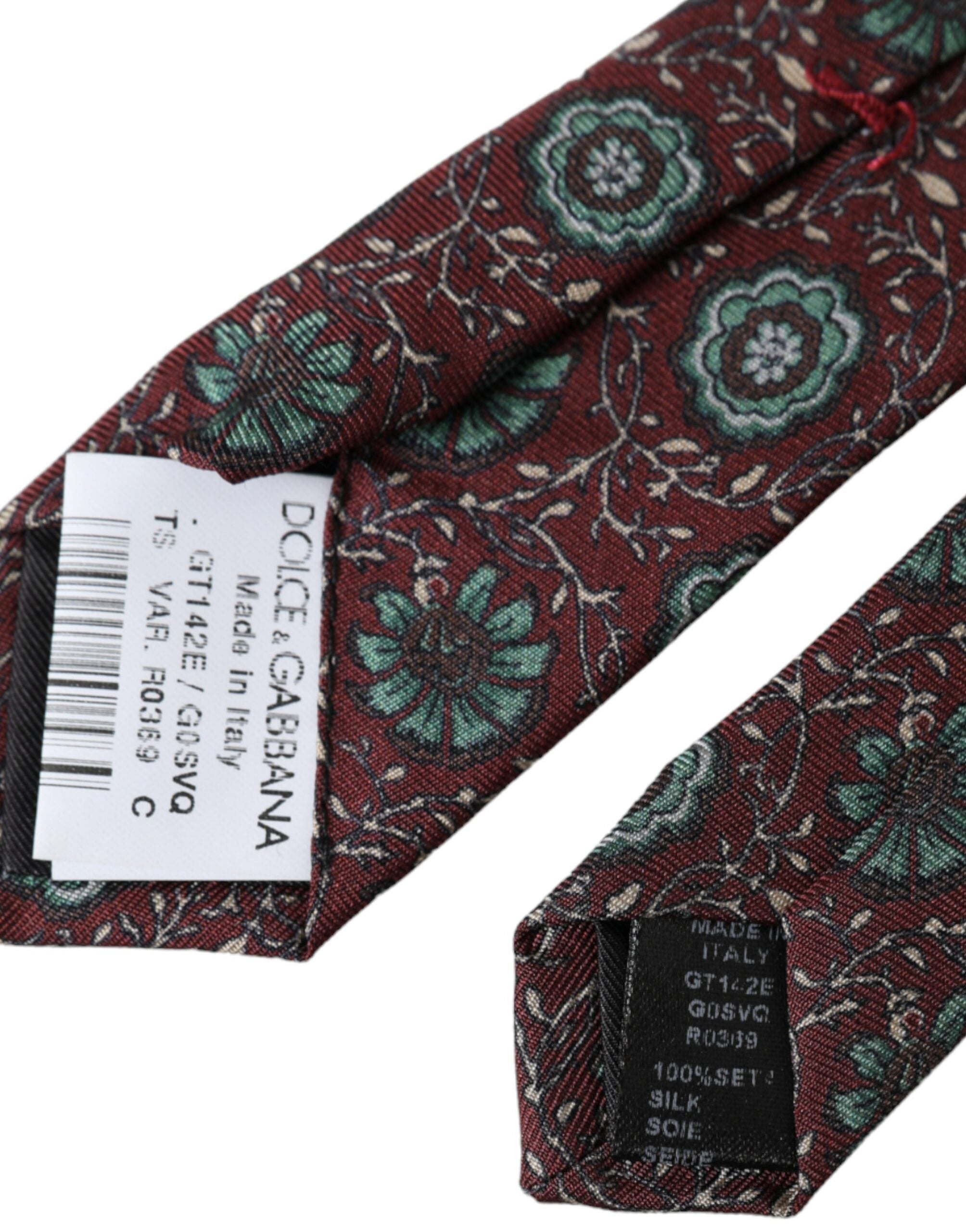 Dolce & Gabbana Maroon Floral 100% Silk Adjustable Men Men's Tie