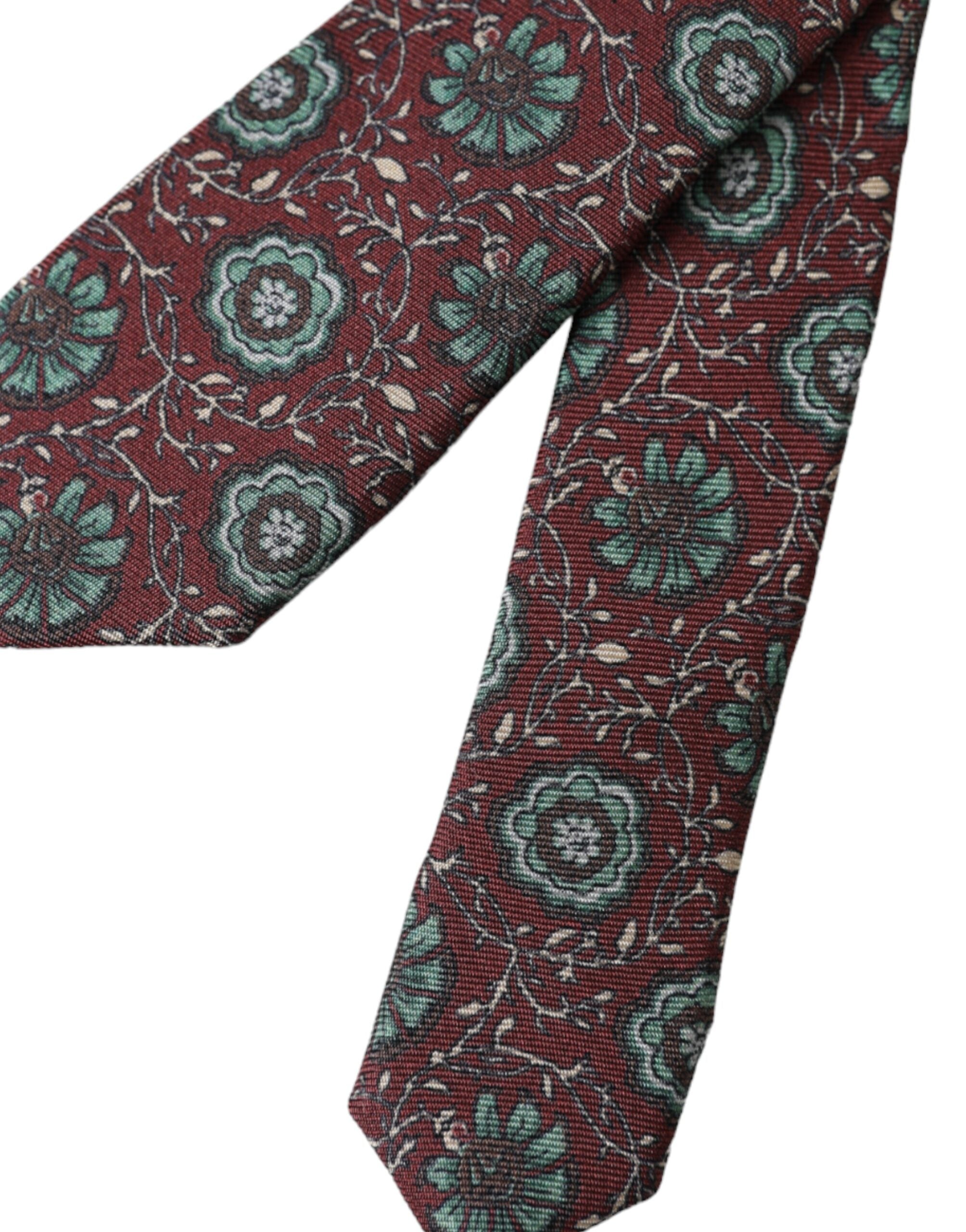 Dolce & Gabbana Maroon Floral 100% Silk Adjustable Men Men's Tie
