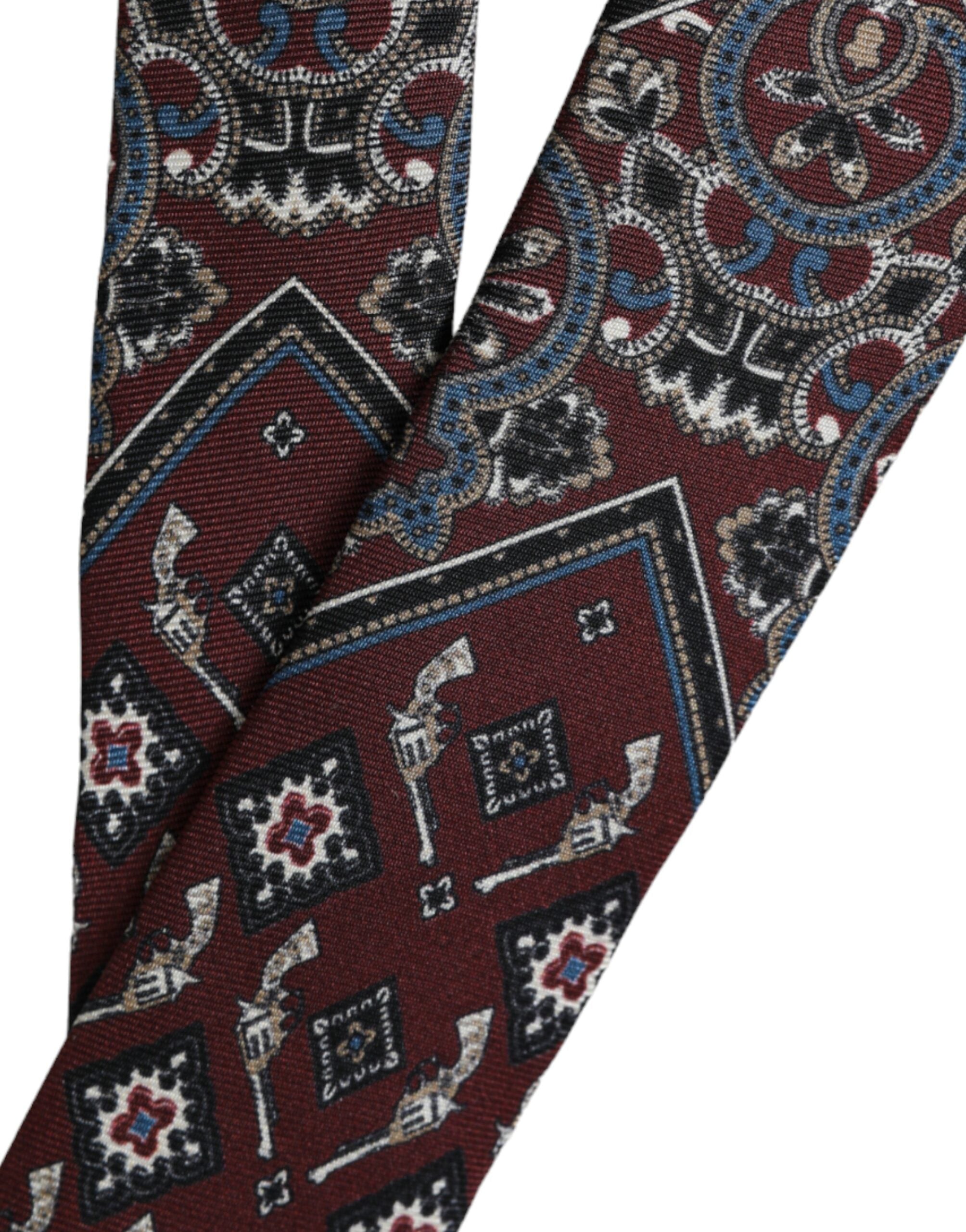Dolce & Gabbana Bordeaux Printed 100% Silk Adjustable Men Men's Tie