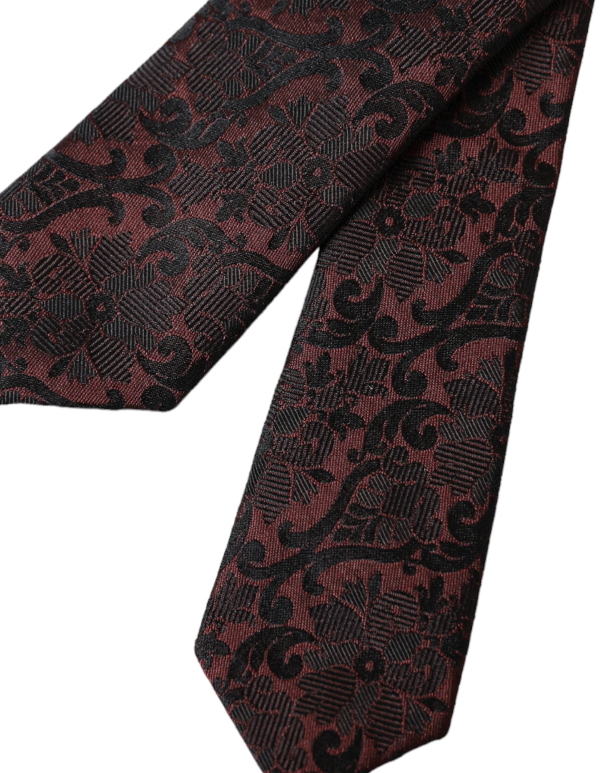Dolce & Gabbana Maroon Floral Fantasy Silk Adjustable Men Men's Tie