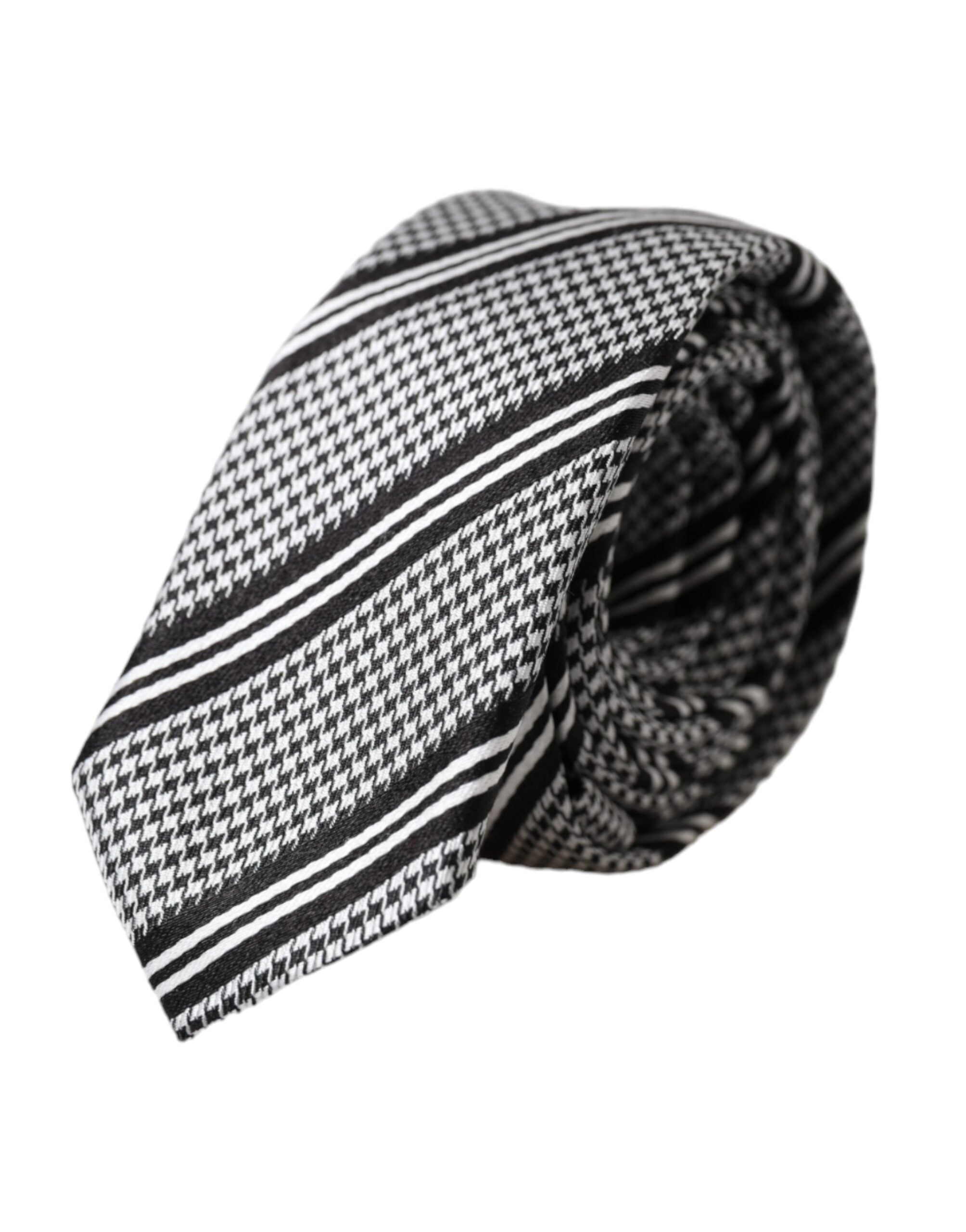 Dolce & Gabbana Dark Gray White Stripes Silk Adjustable Men's Tie