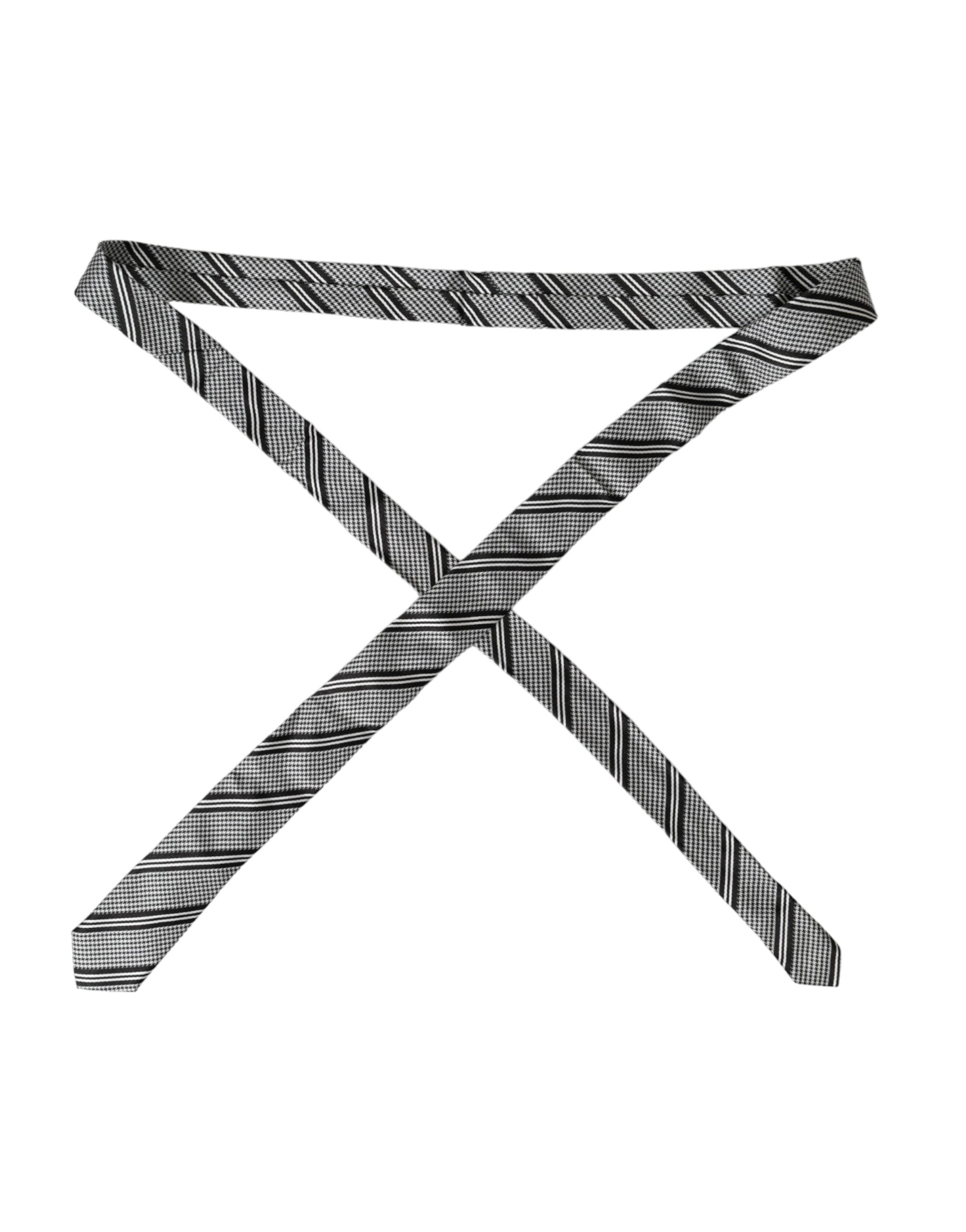 Dolce & Gabbana Dark Gray White Stripes Silk Adjustable Men's Tie
