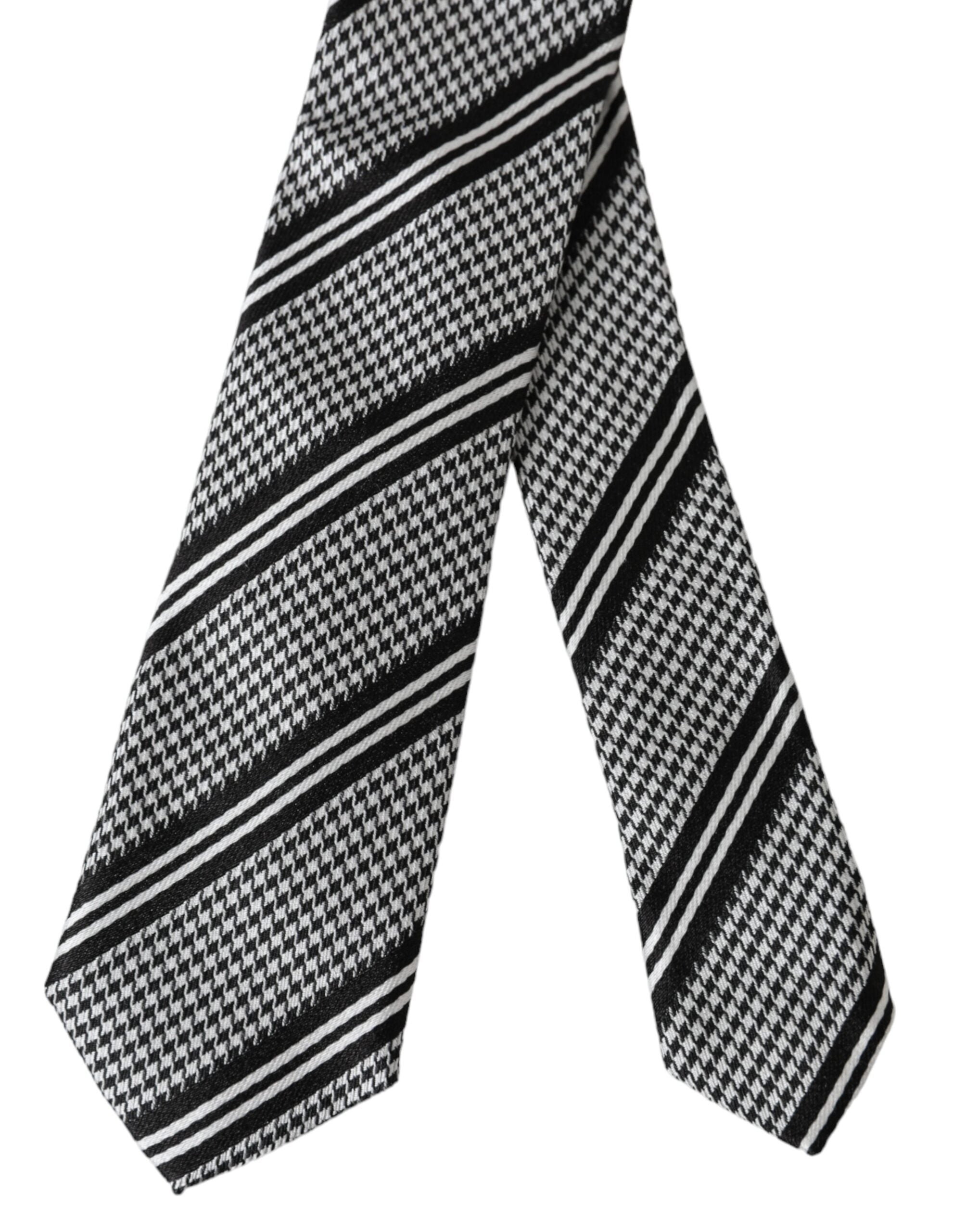 Dolce & Gabbana Black White Stripes Silk Adjustable Men's Tie