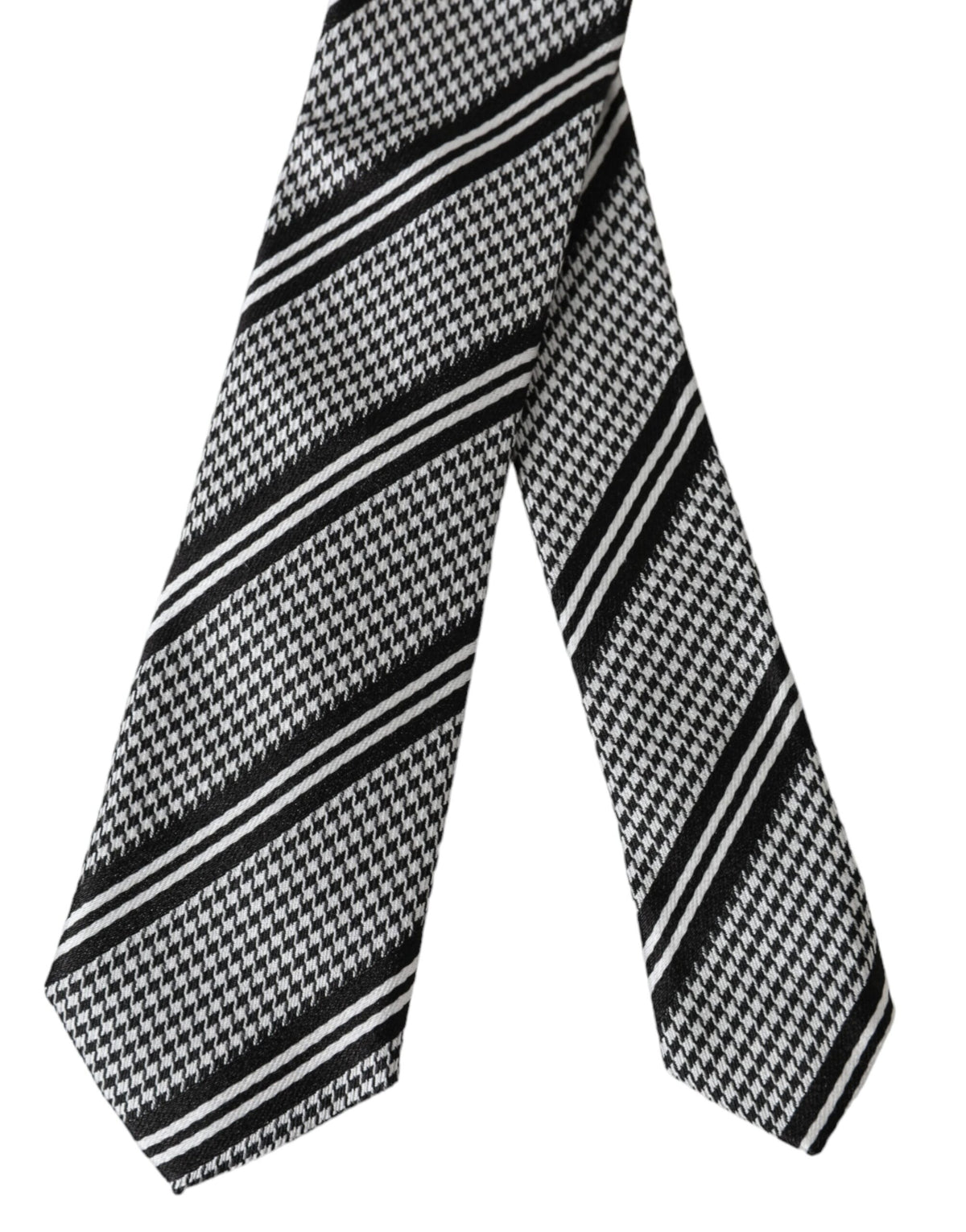 Dolce & Gabbana Dark Gray White Stripes Silk Adjustable Men's Tie