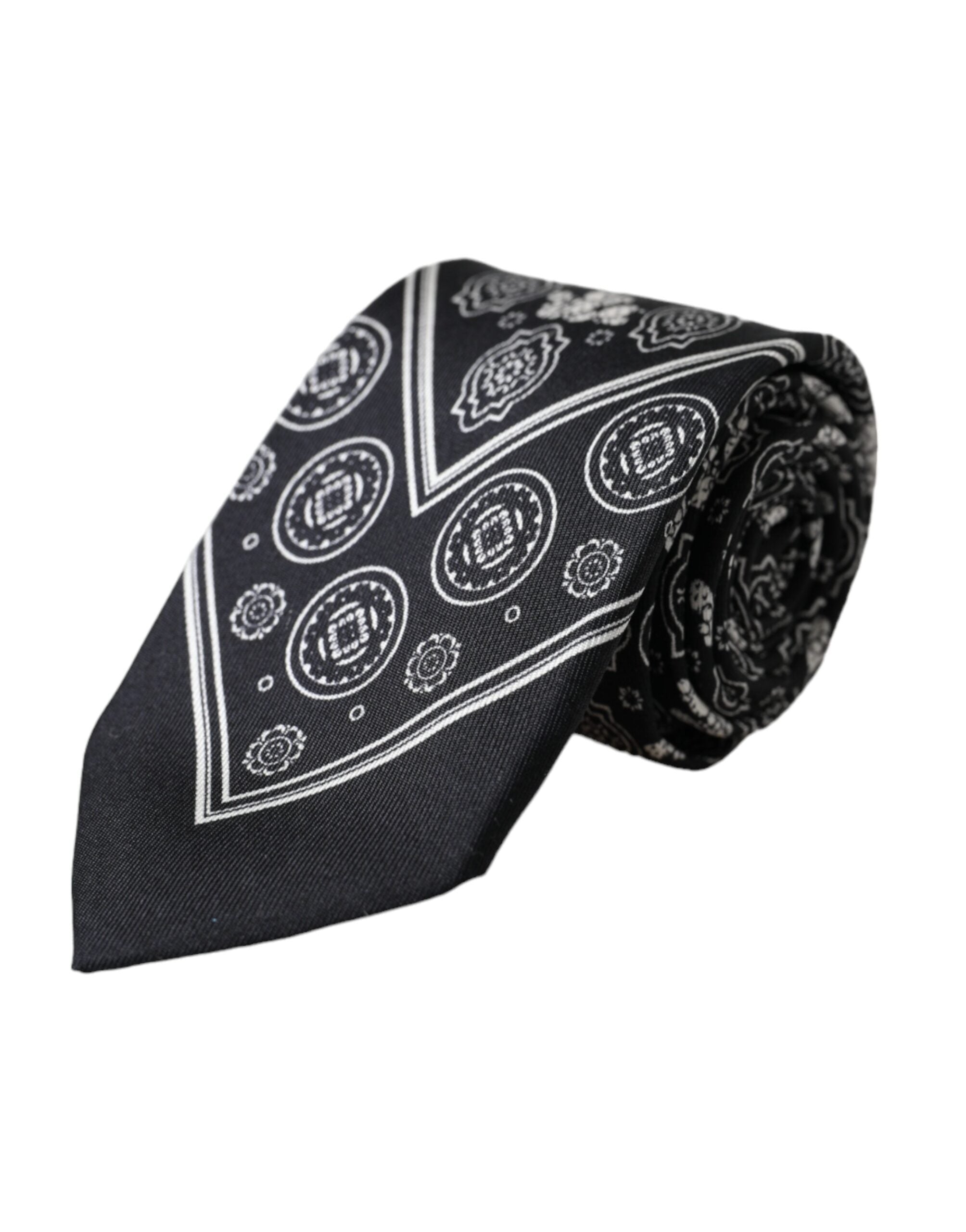 Dolce & Gabbana Black Patterned 100%Silk Adjustable Men's Tie