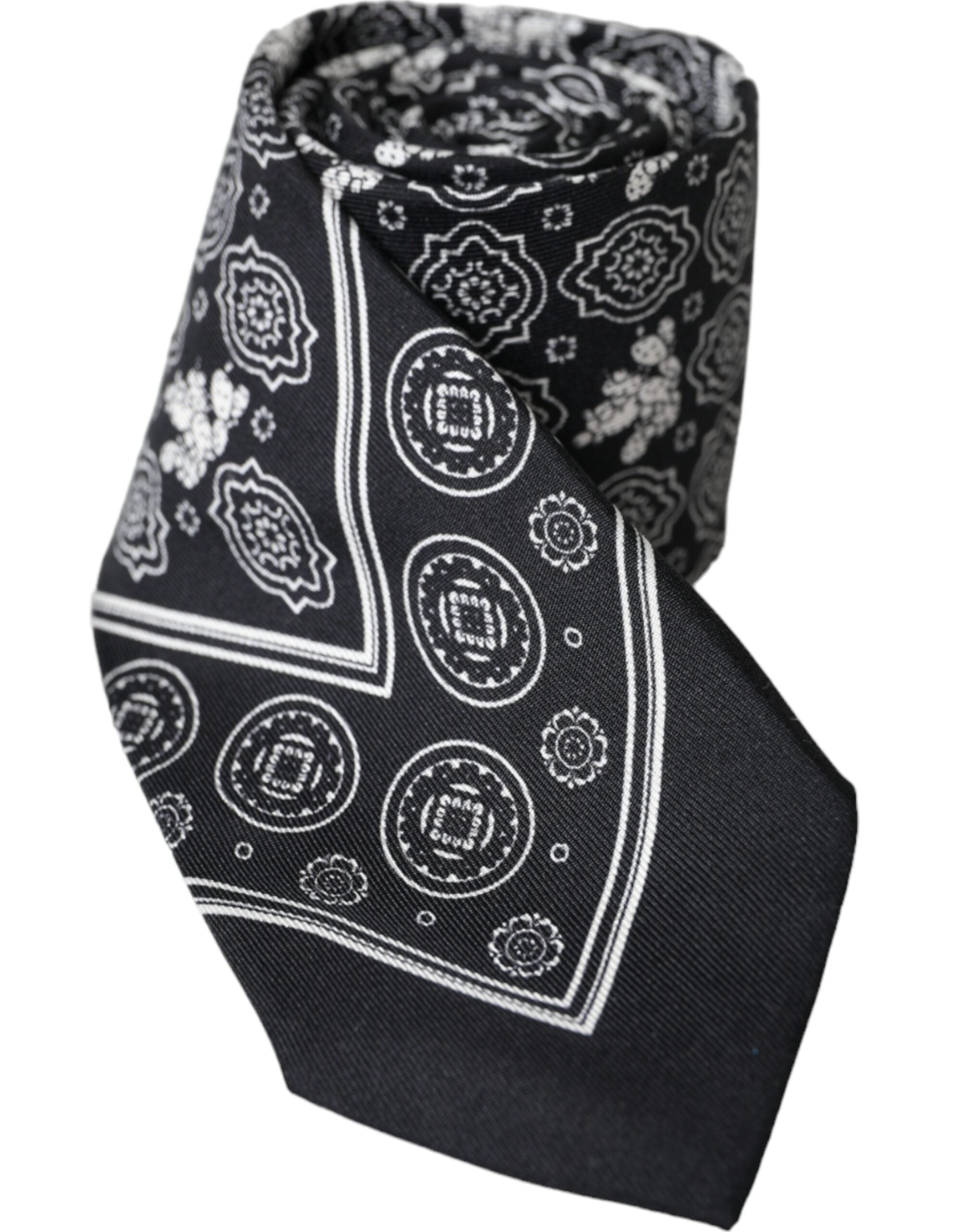 Dolce & Gabbana Black Patterned 100%Silk Adjustable Men's Tie