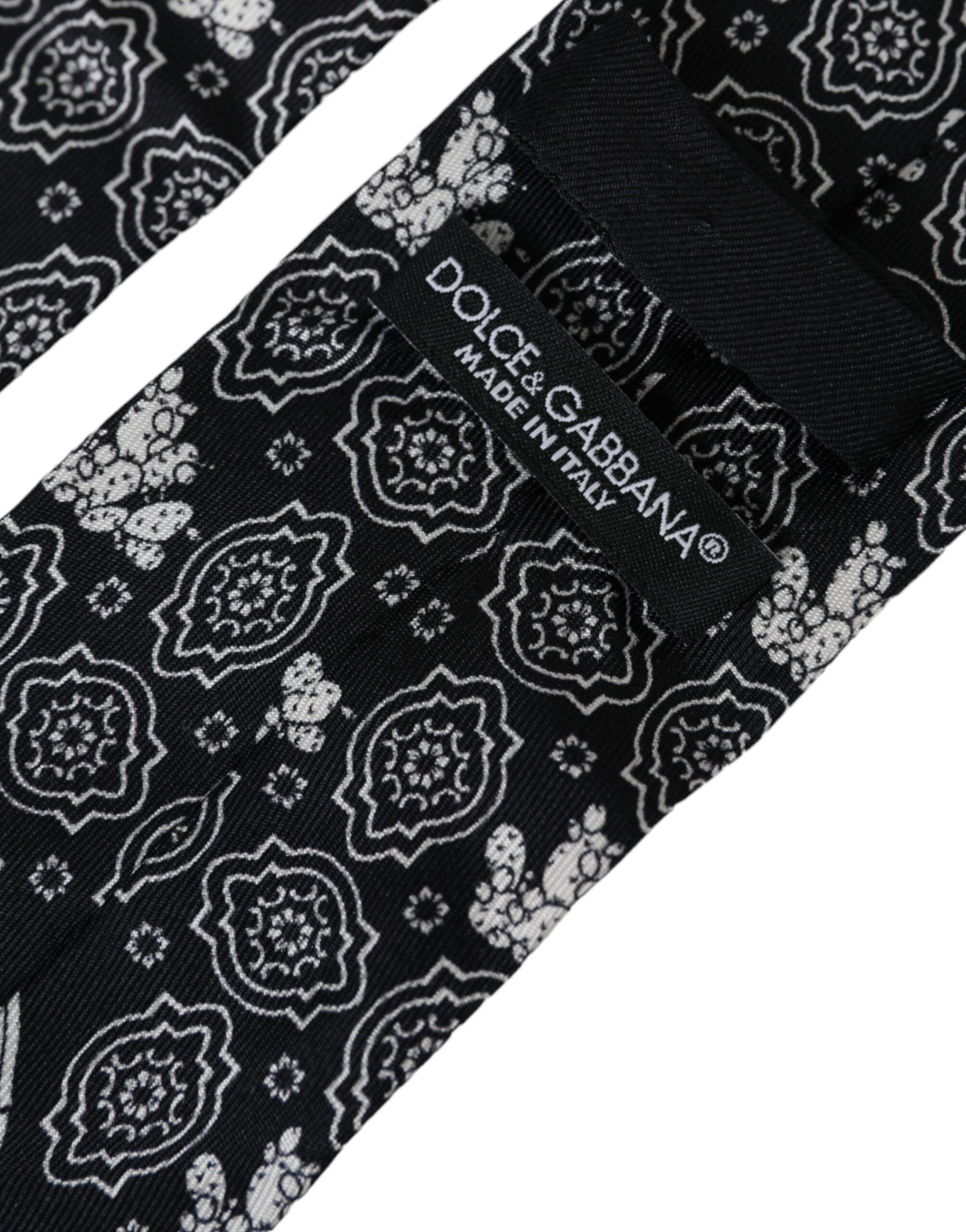Dolce & Gabbana Black Patterned 100%Silk Adjustable Men's Tie