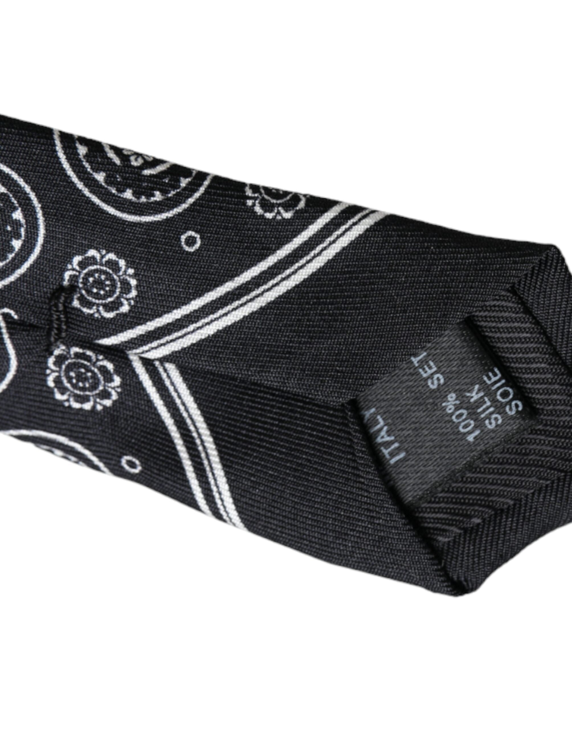Dolce & Gabbana Black Patterned 100%Silk Adjustable Men's Tie