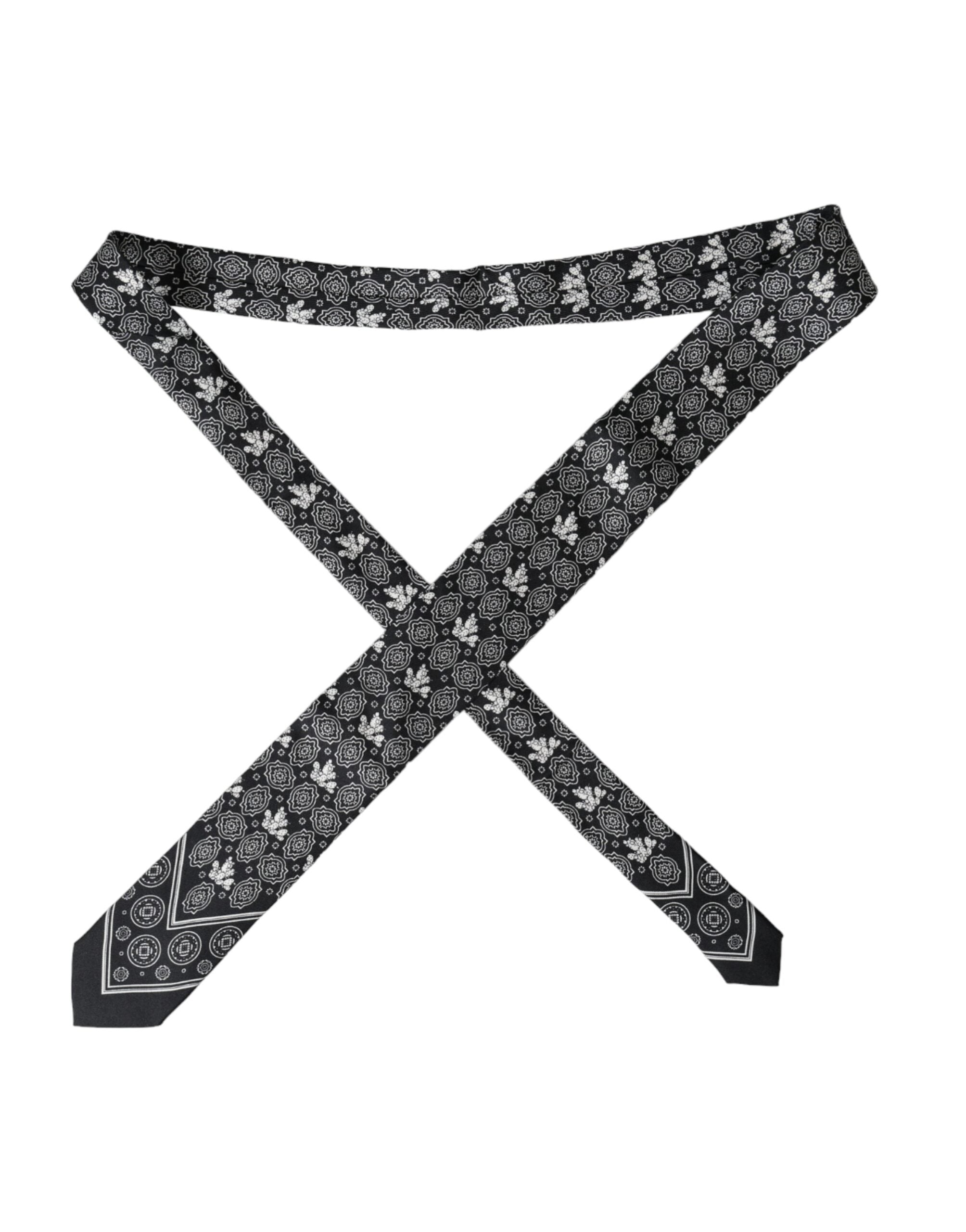 Dolce & Gabbana Black Patterned 100%Silk Adjustable Men's Tie