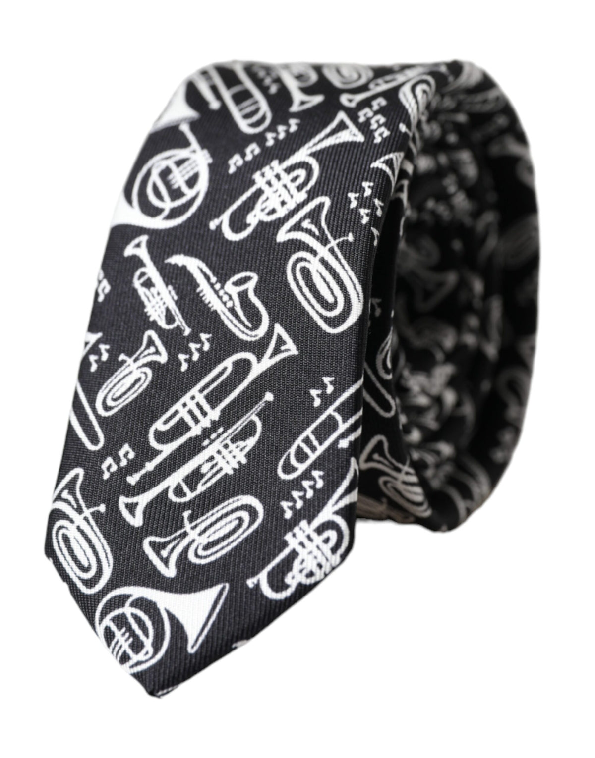 Dolce & Gabbana Black Trumpet Print Silk Adjustable Men's Tie