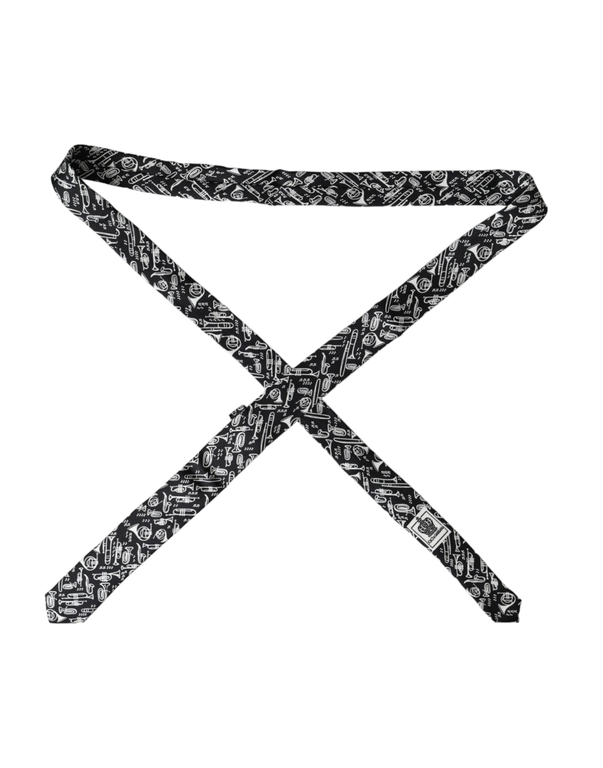 Dolce & Gabbana Black Trumpet Print Silk Adjustable Men's Tie