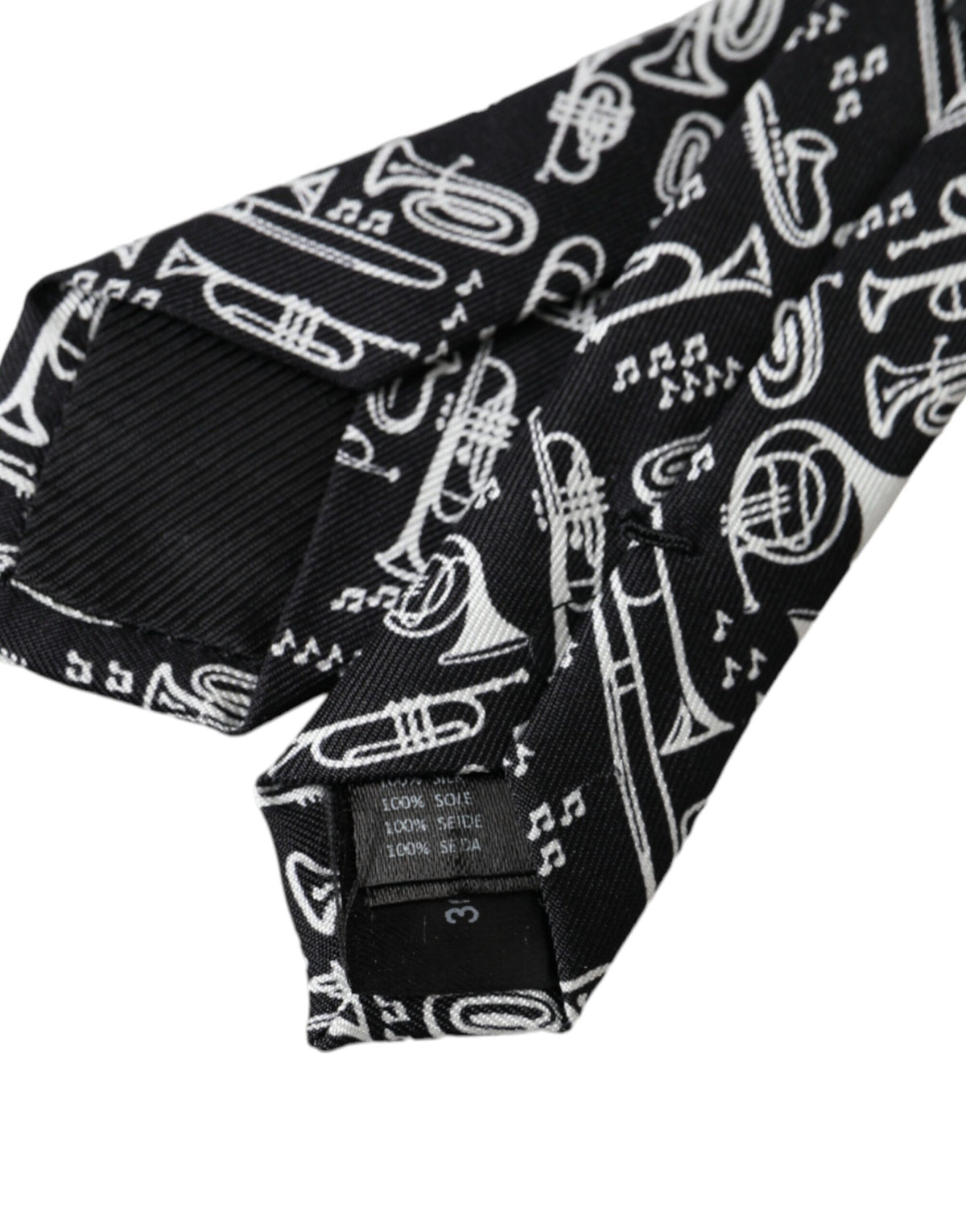 Dolce & Gabbana Black Trumpet Print Silk Adjustable Men's Tie