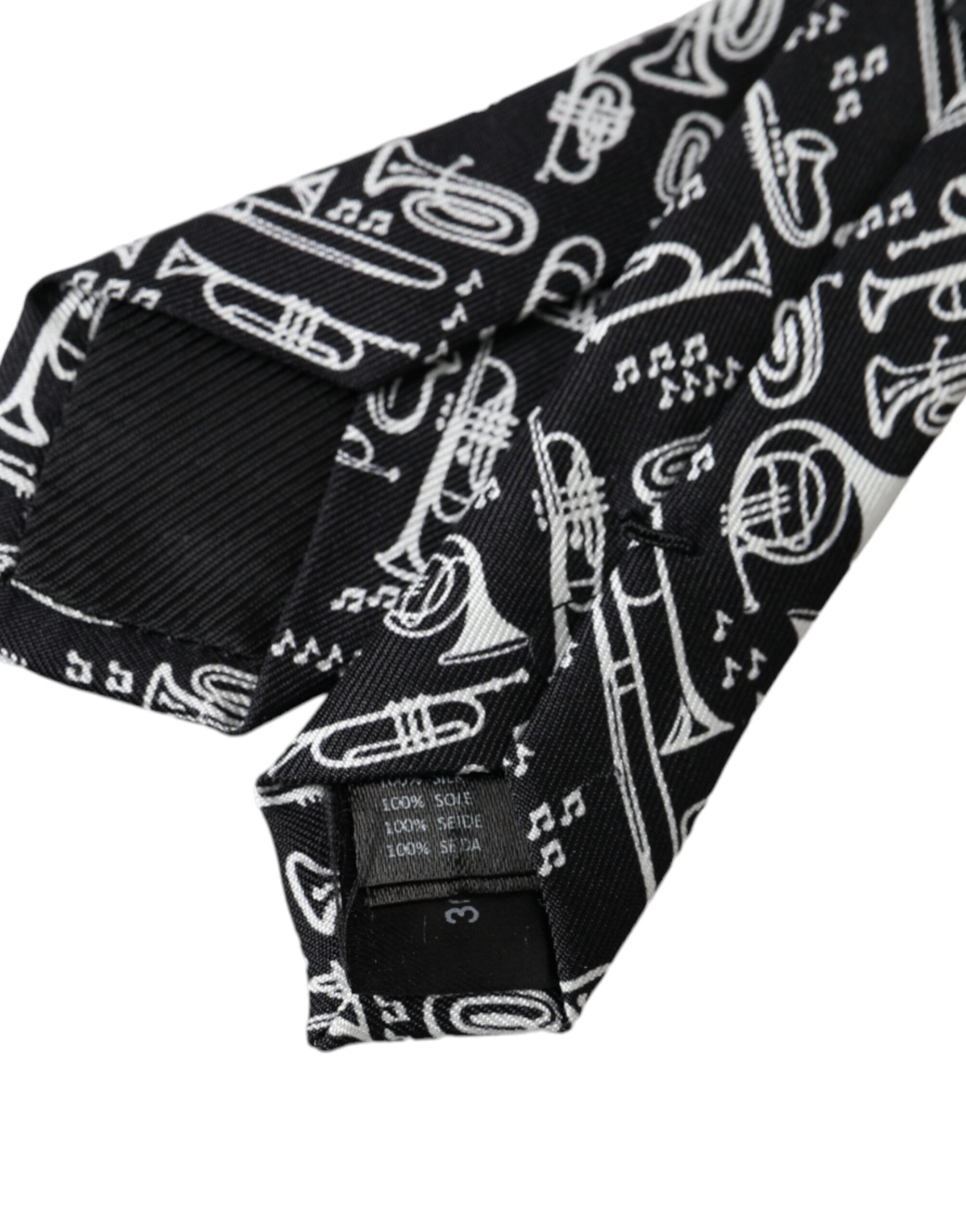 Dolce & Gabbana Black Trumpet Print Silk Adjustable Men's Tie