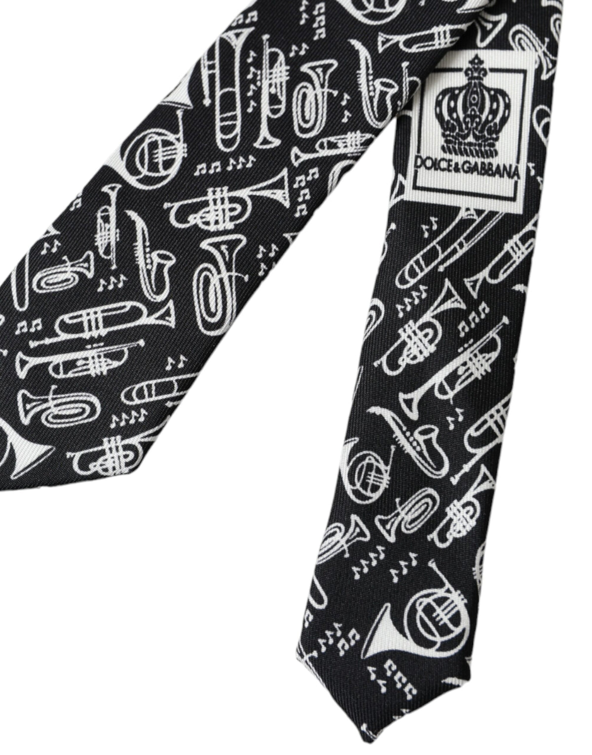 Dolce & Gabbana Black Trumpet Print Silk Adjustable Men's Tie