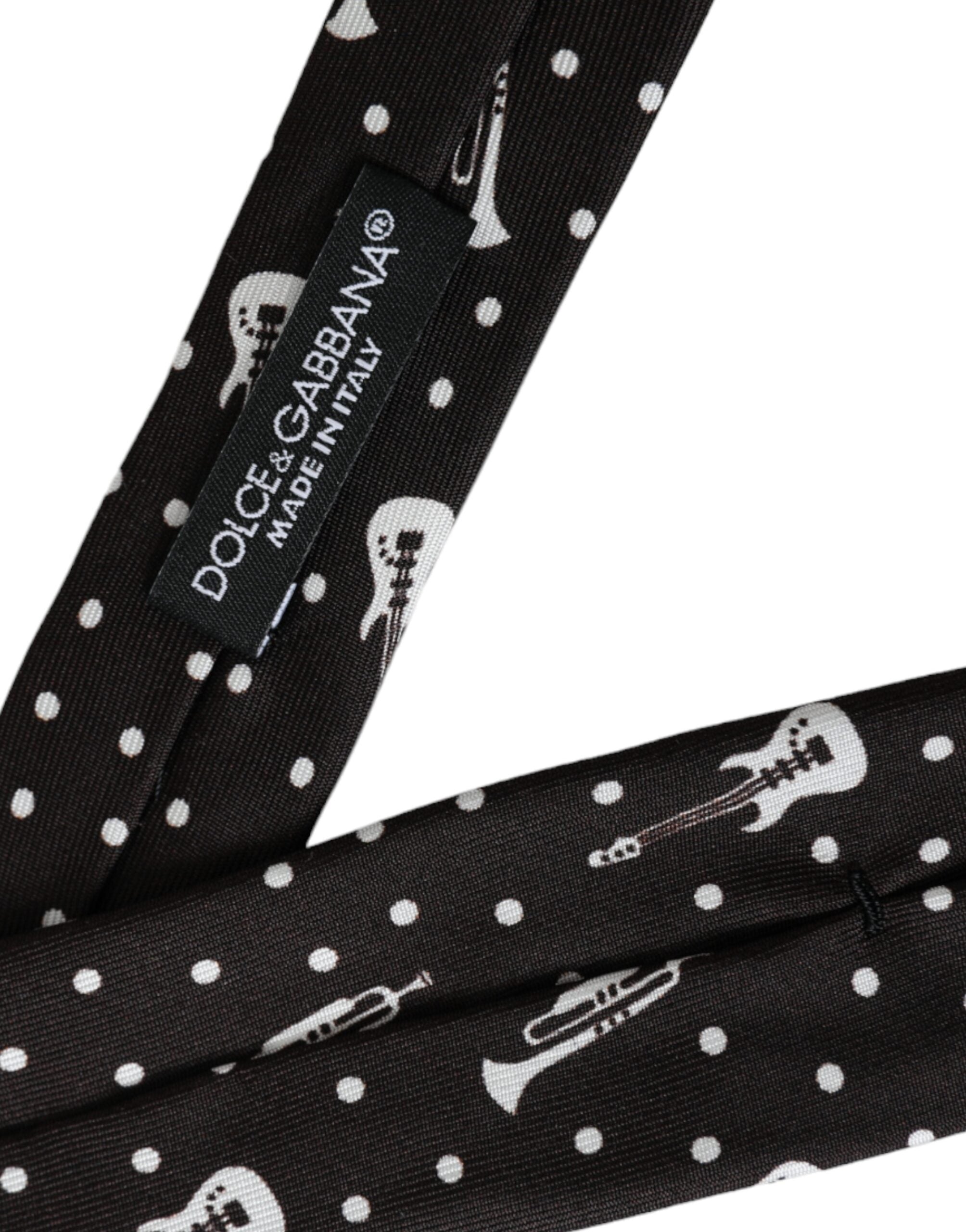 Dolce & Gabbana Black Guitar Print Silk Adjustable Men's Tie