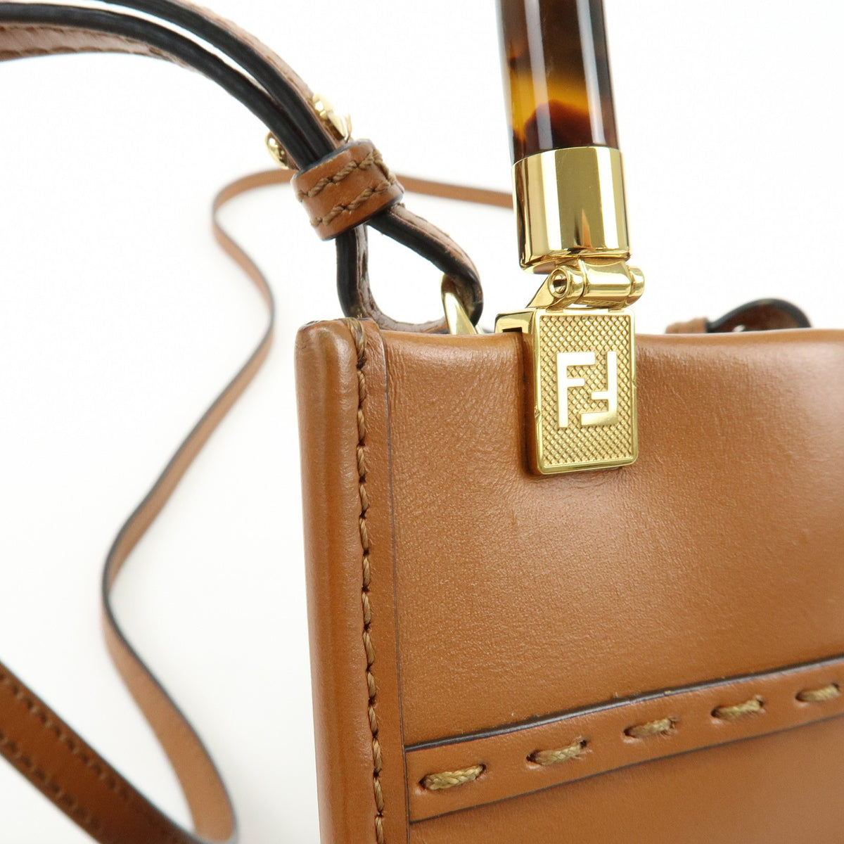 Fendi Sunshine Shopper Leather Brown Leather Tote Bag Bag (Pre-Owned)