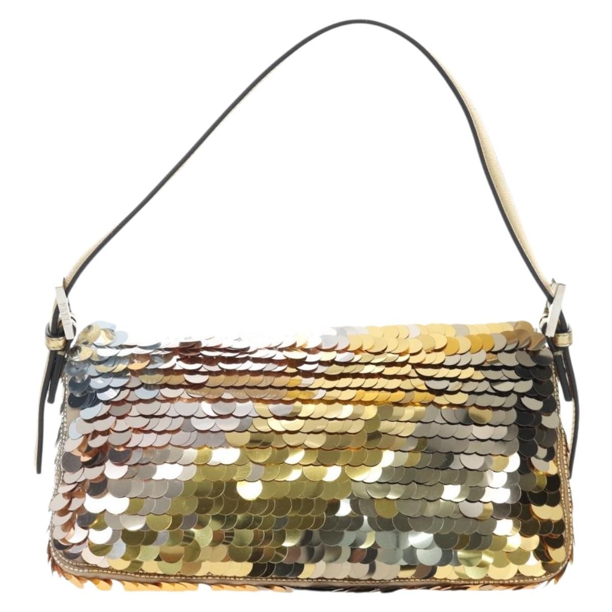 Fendi Mamma Baguette Zucca Jacquard Velvet Gold Leather Shoulder Bag Bag (Pre-Owned)