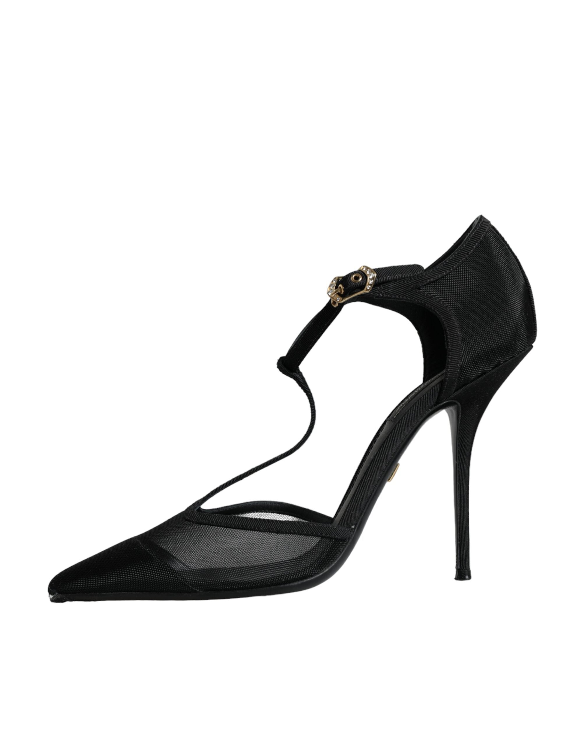 Dolce & Gabbana Black Mesh T-strap Stiletto High Heels Women's Shoes (Pre-Owned)