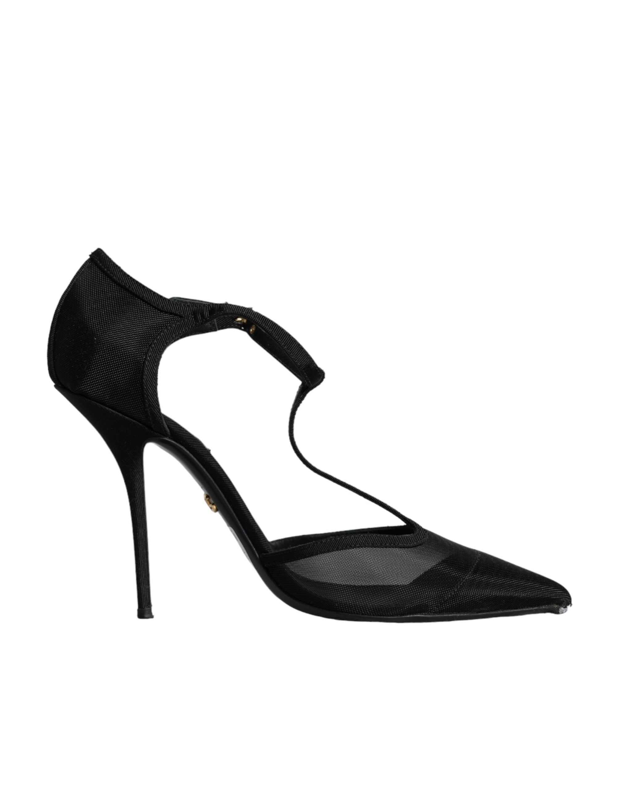 Dolce & Gabbana Black Mesh T-strap Stiletto High Heels Women's Shoes (Pre-Owned)