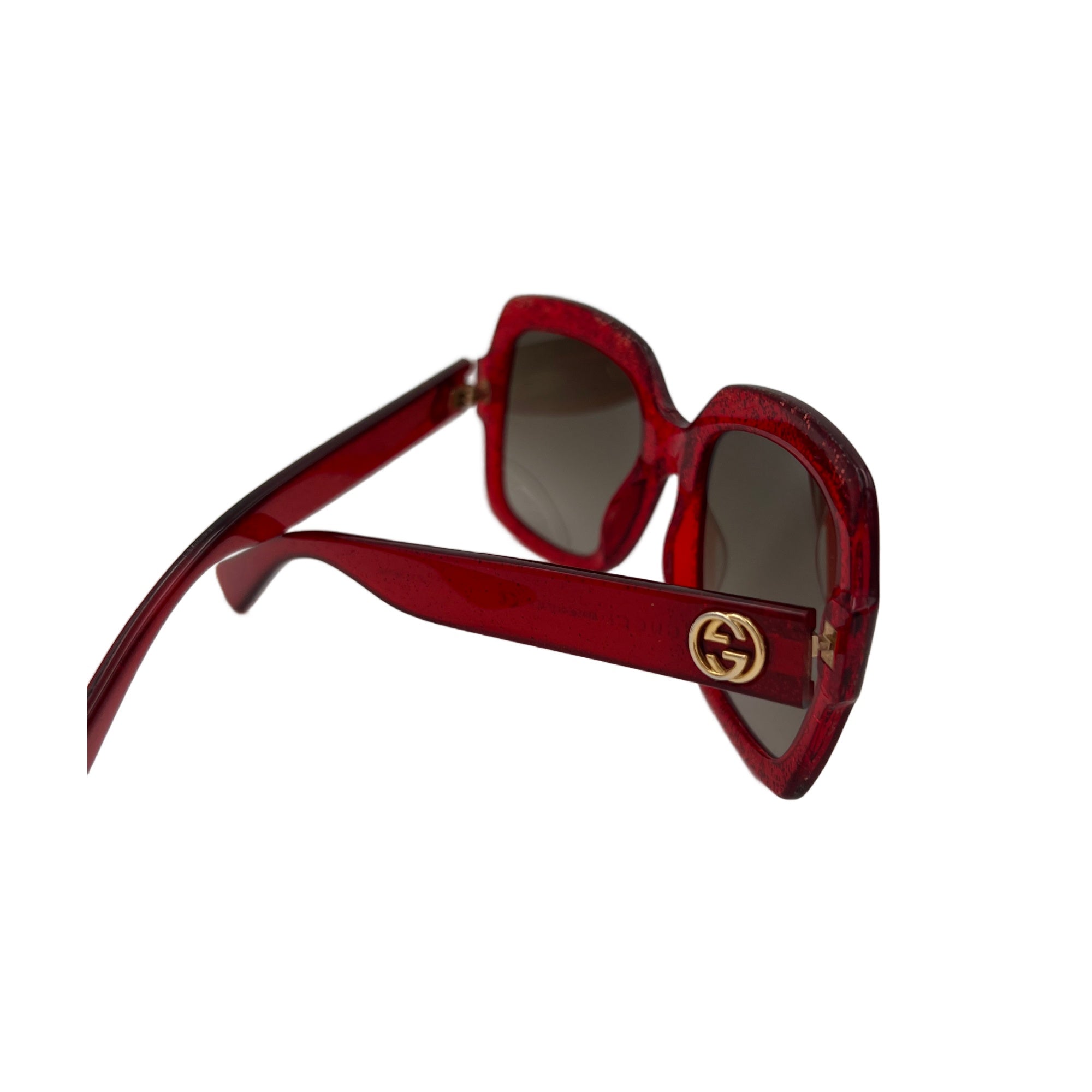 Gucci Square Frame Red Glitter Sunglasses (Pre-Owned)