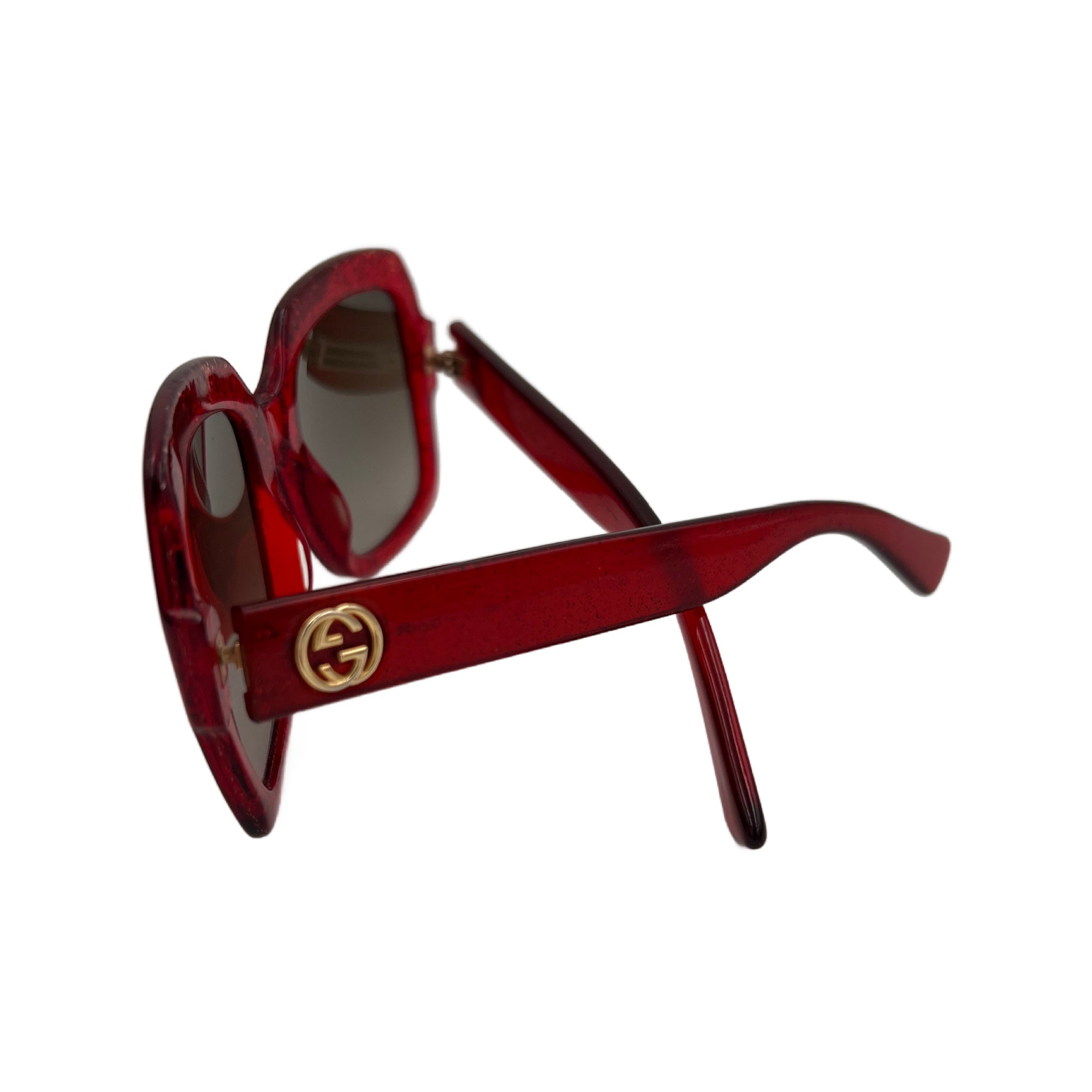 Gucci Square Frame Red Glitter Sunglasses (Pre-Owned)