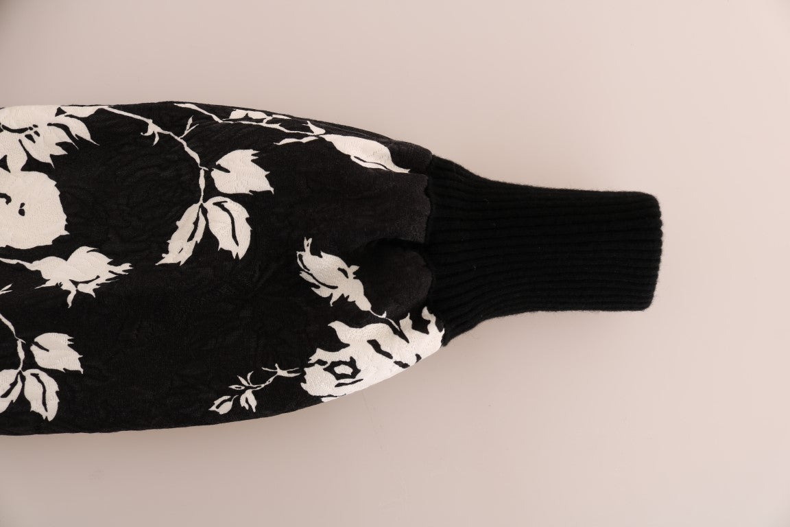 Dolce & Gabbana Black Fur Floral Brocade Zipper Women's Sweater