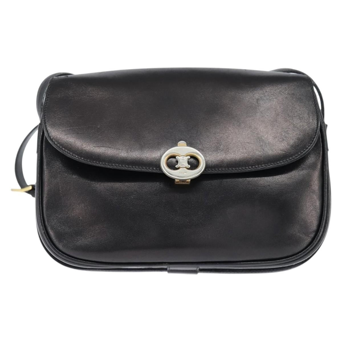 Celine Shoulder Leather Black Leather Shoulder Bag Bag (Pre-Owned)