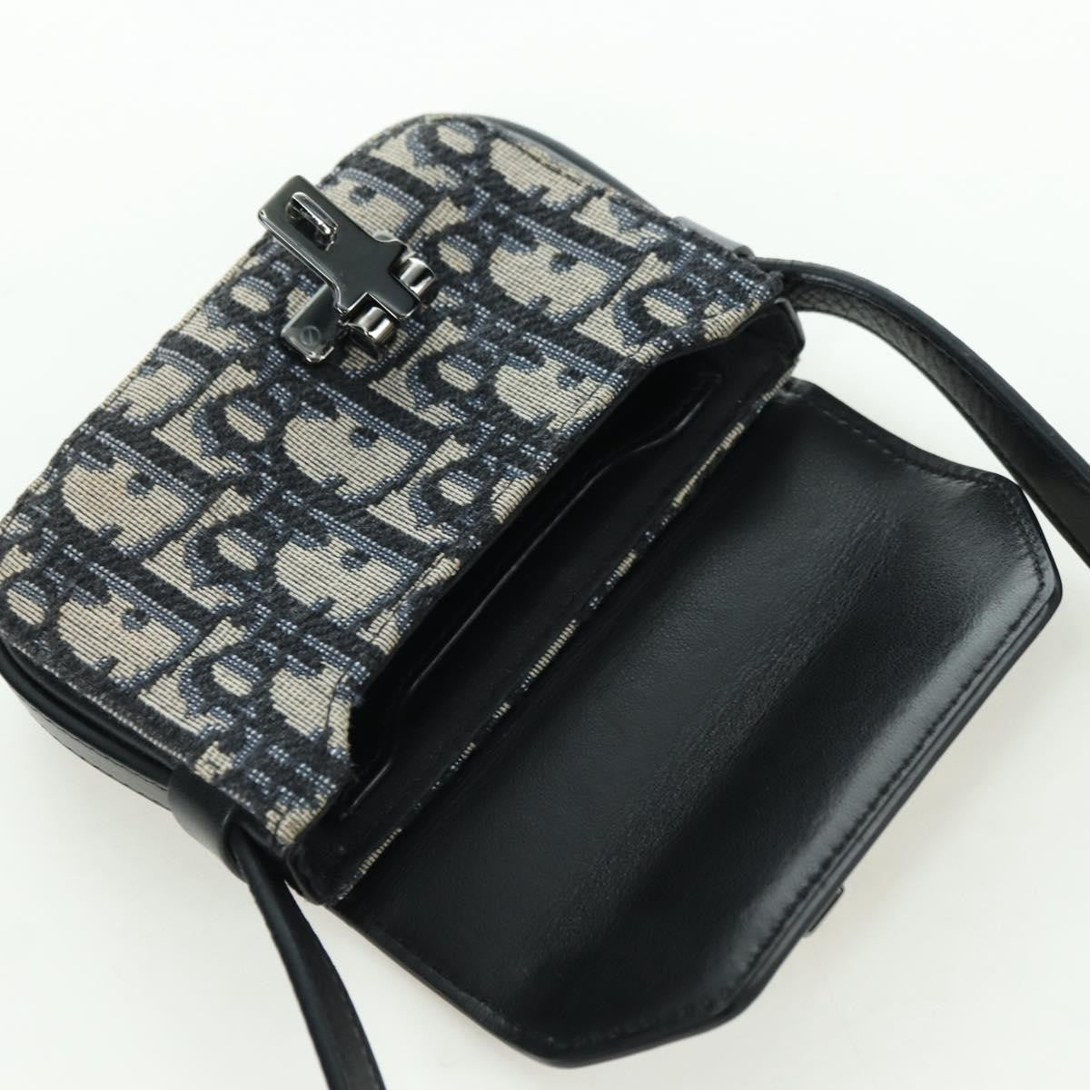 Christian Dior Clasp Lock Messenger Oblique Canvas And Leather Navy Canvas Clutche & Pouche Bag (Pre-Owned)