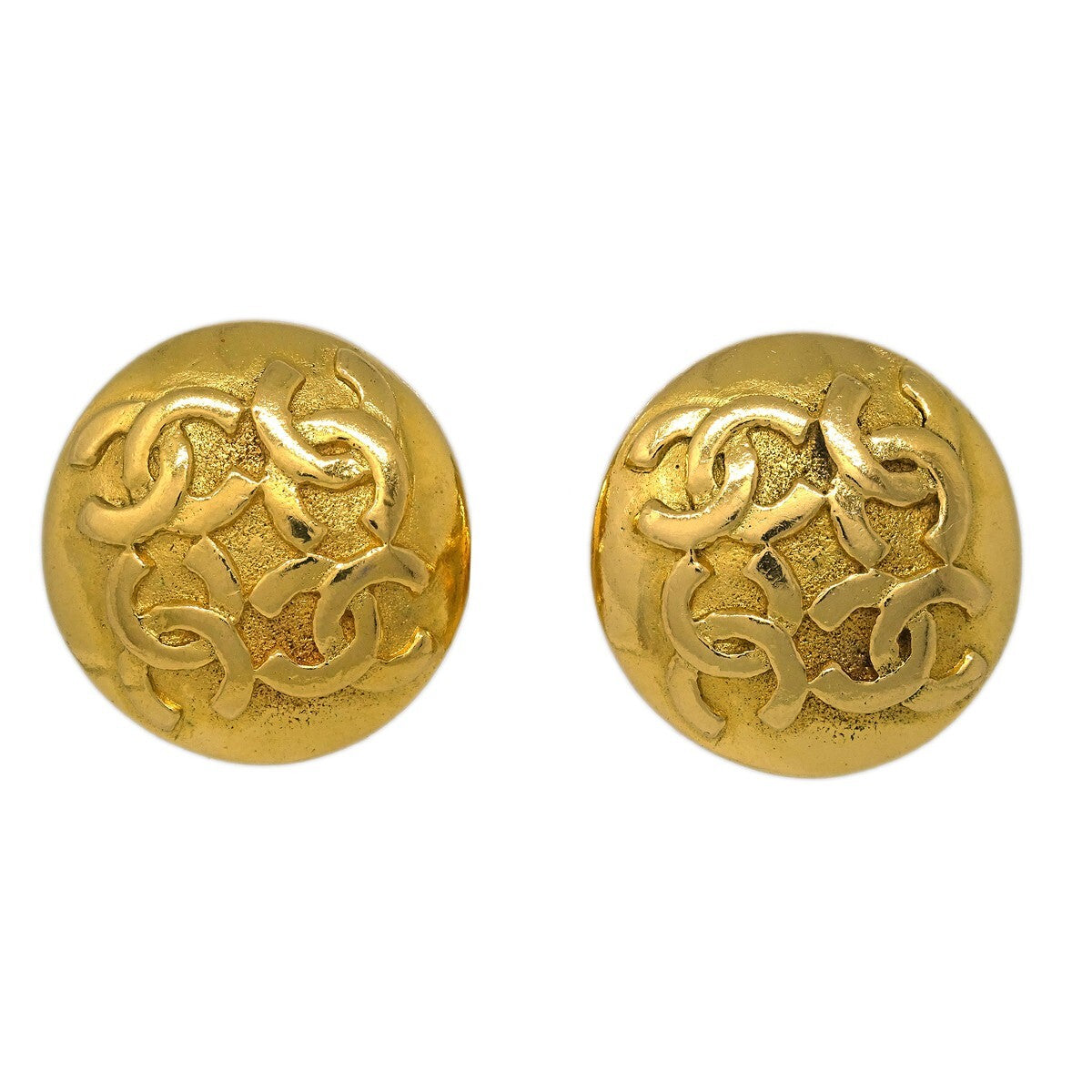 Chanel Cc Round Metal Gold Gold_Plated Earrings Jewelry (Pre-Owned)