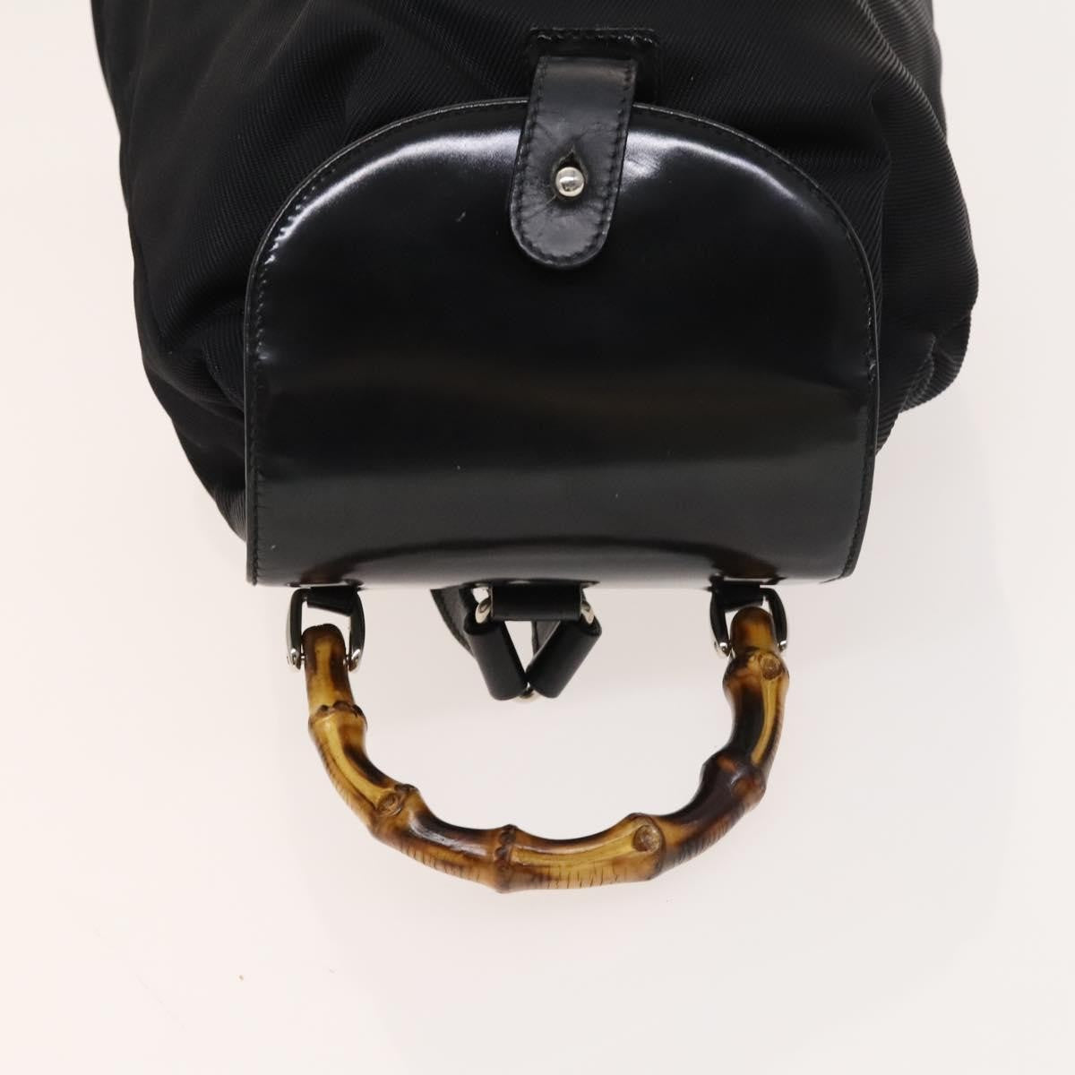 Gucci Vintage Bamboo Nylon And Patent Leather Black Nylon Backpack Bag (Pre-Owned)