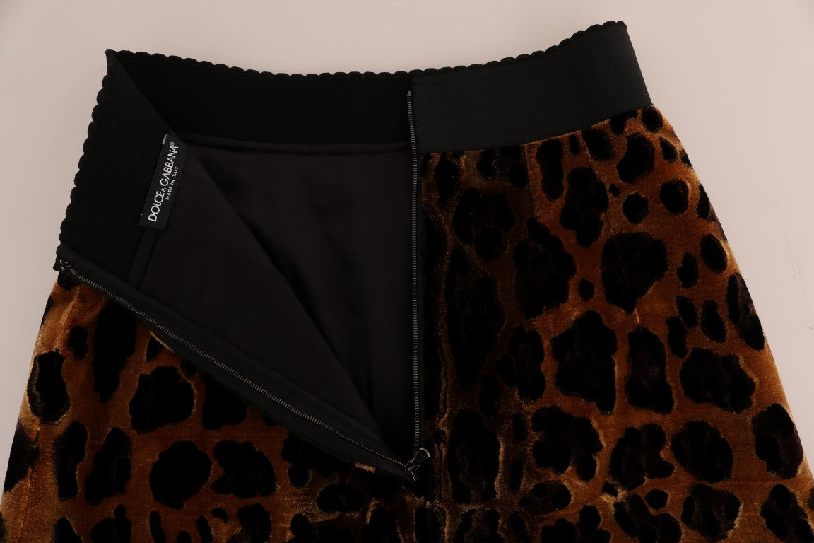 Dolce & Gabbana Brown Leopard Print Silk A-Line Women's Skirt