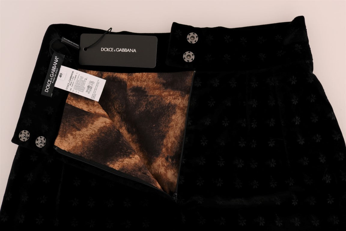 Dolce & Gabbana Dark Green Baroque Velvet Pencil Women's Skirt