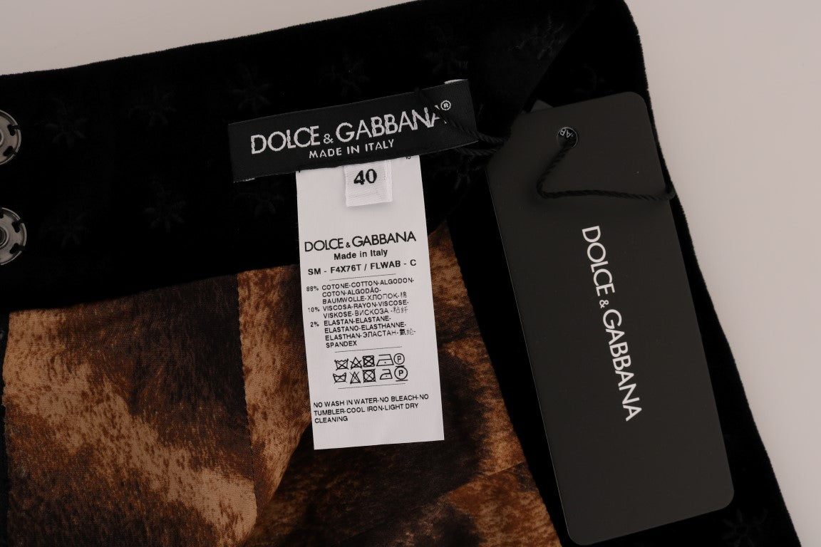 Dolce & Gabbana Dark Green Baroque Velvet Pencil Women's Skirt