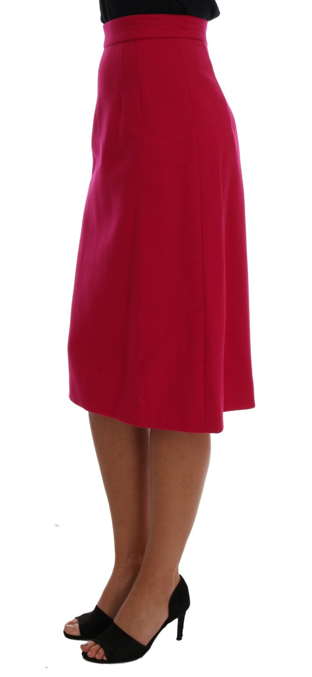 Dolce & Gabbana Pink Wool Knee Long A-Line Women's Skirt