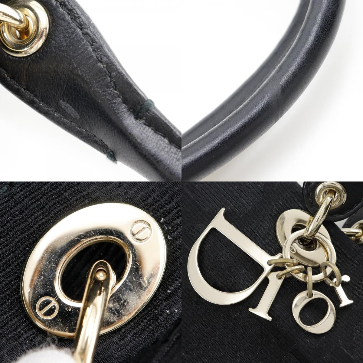 Christian Dior Lady Cannage Matelassé Black Canvas Tote Bag Bag (Pre-Owned)