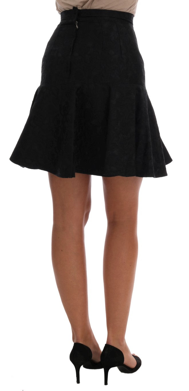 Dolce & Gabbana Black Floral Jacquard Silk A-Line Women's Skirt