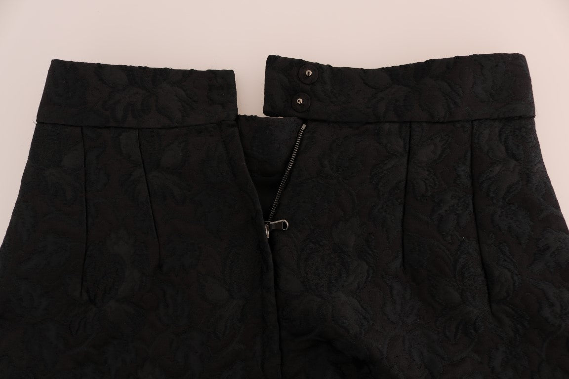 Dolce & Gabbana Black Floral Jacquard Silk A-Line Women's Skirt