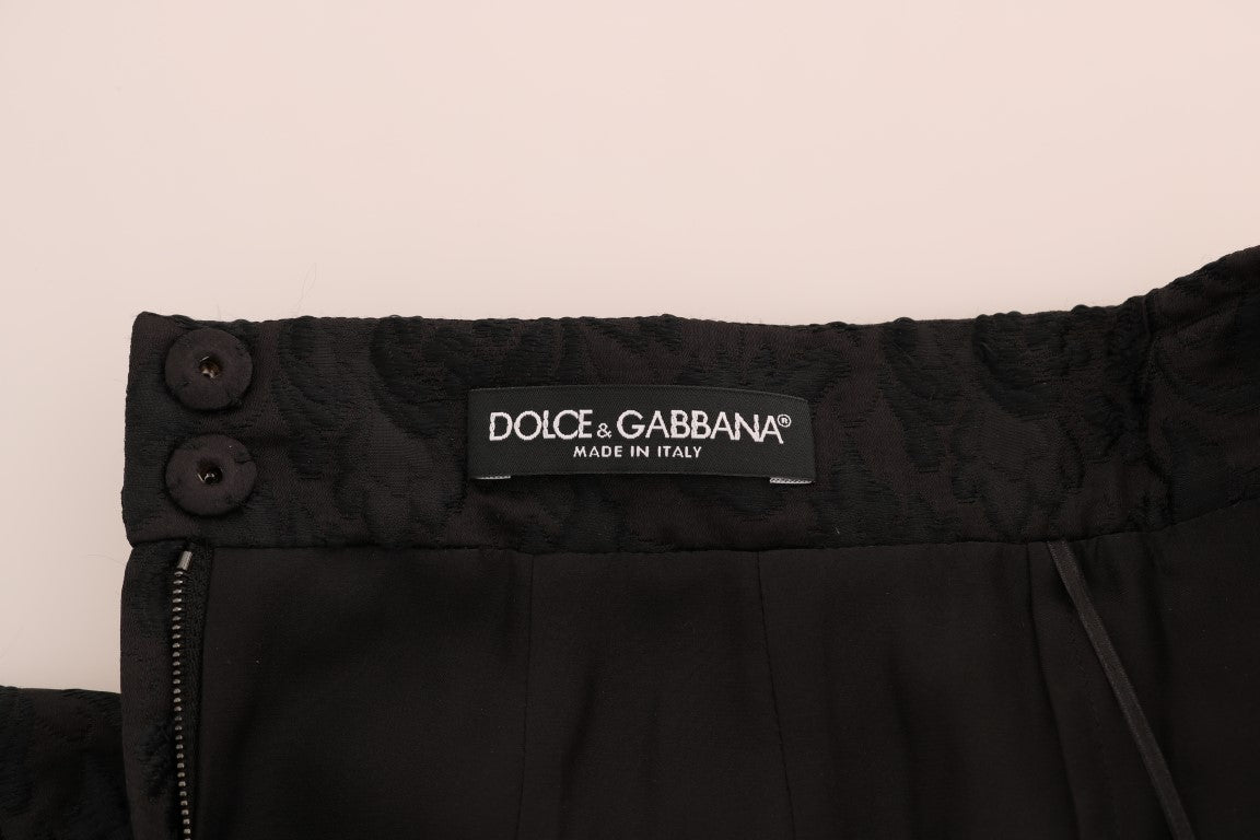 Dolce & Gabbana Black Floral Jacquard Silk A-Line Women's Skirt