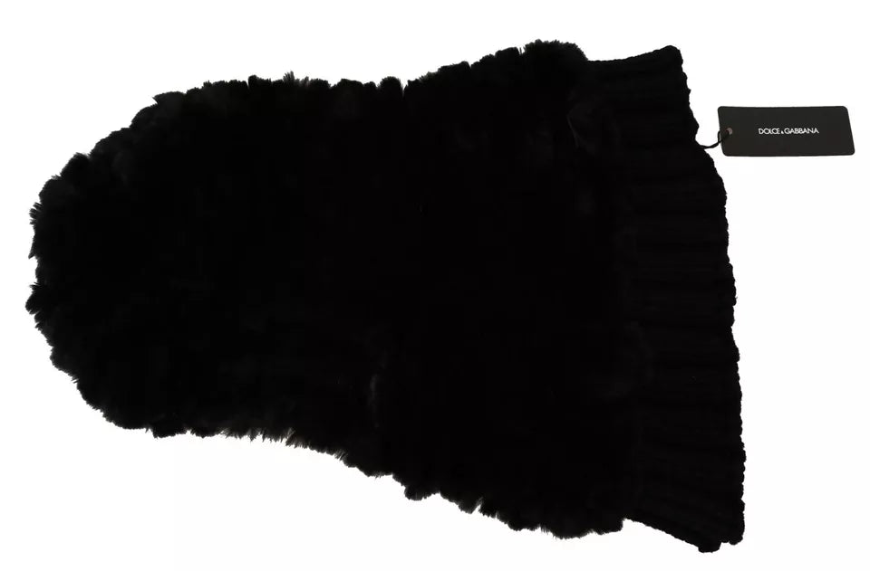 Dolce & Gabbana Black Silver Fox Fur Cashmere Hooded Women's Scarf
