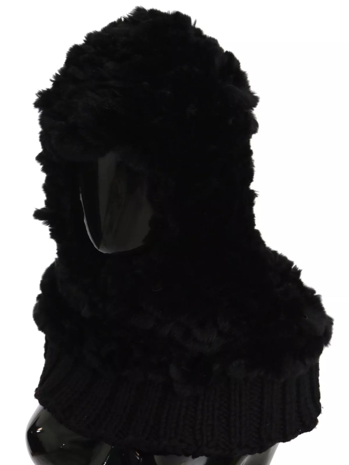 Dolce & Gabbana Black Silver Fox Fur Cashmere Hooded Women's Scarf