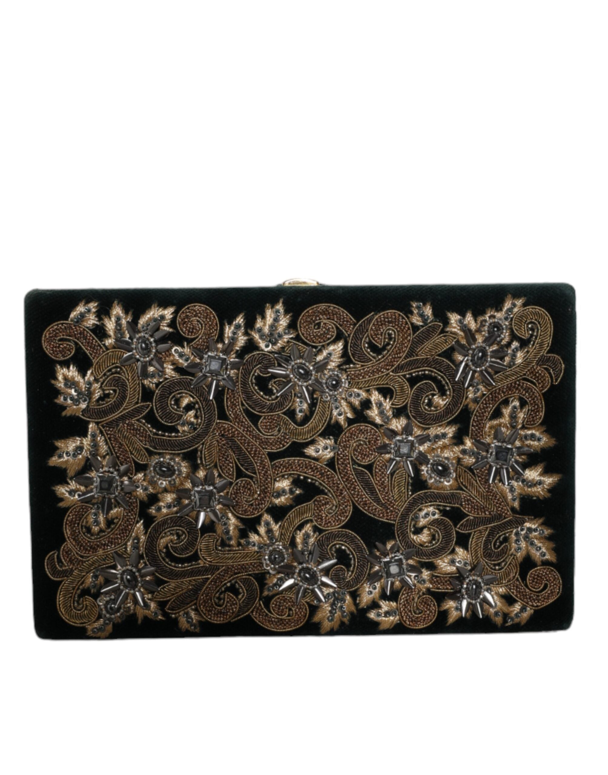 Dolce & Gabbana Black Velvet Gold Frame Clutch Evening Party Purse Women's Bag