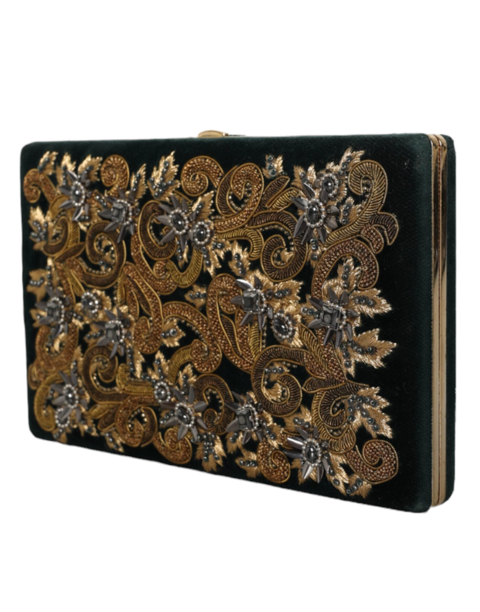 Dolce & Gabbana Black Velvet Gold Frame Clutch Evening Party Purse Women's Bag