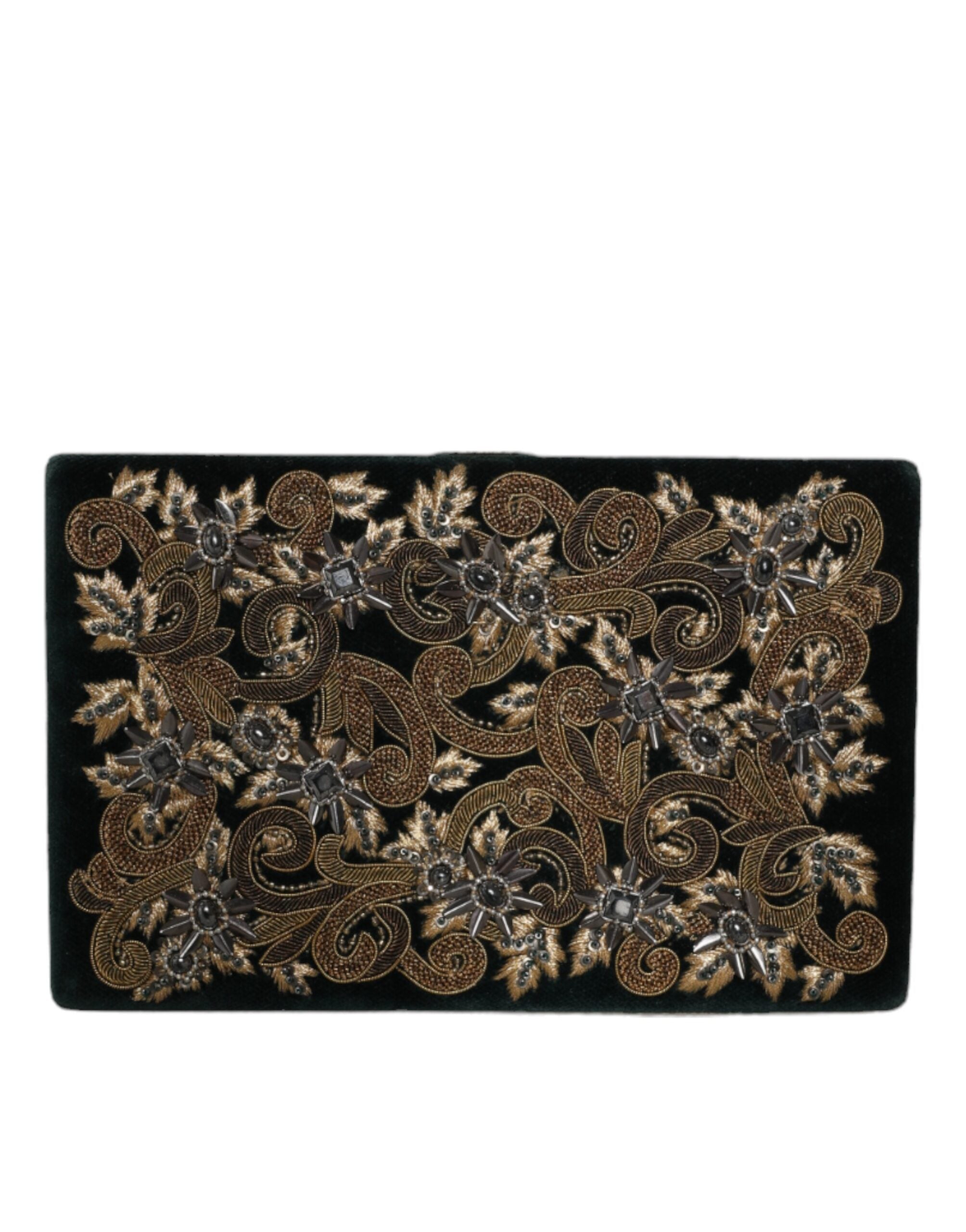 Dolce & Gabbana Black Velvet Gold Frame Clutch Evening Party Purse Women's Bag