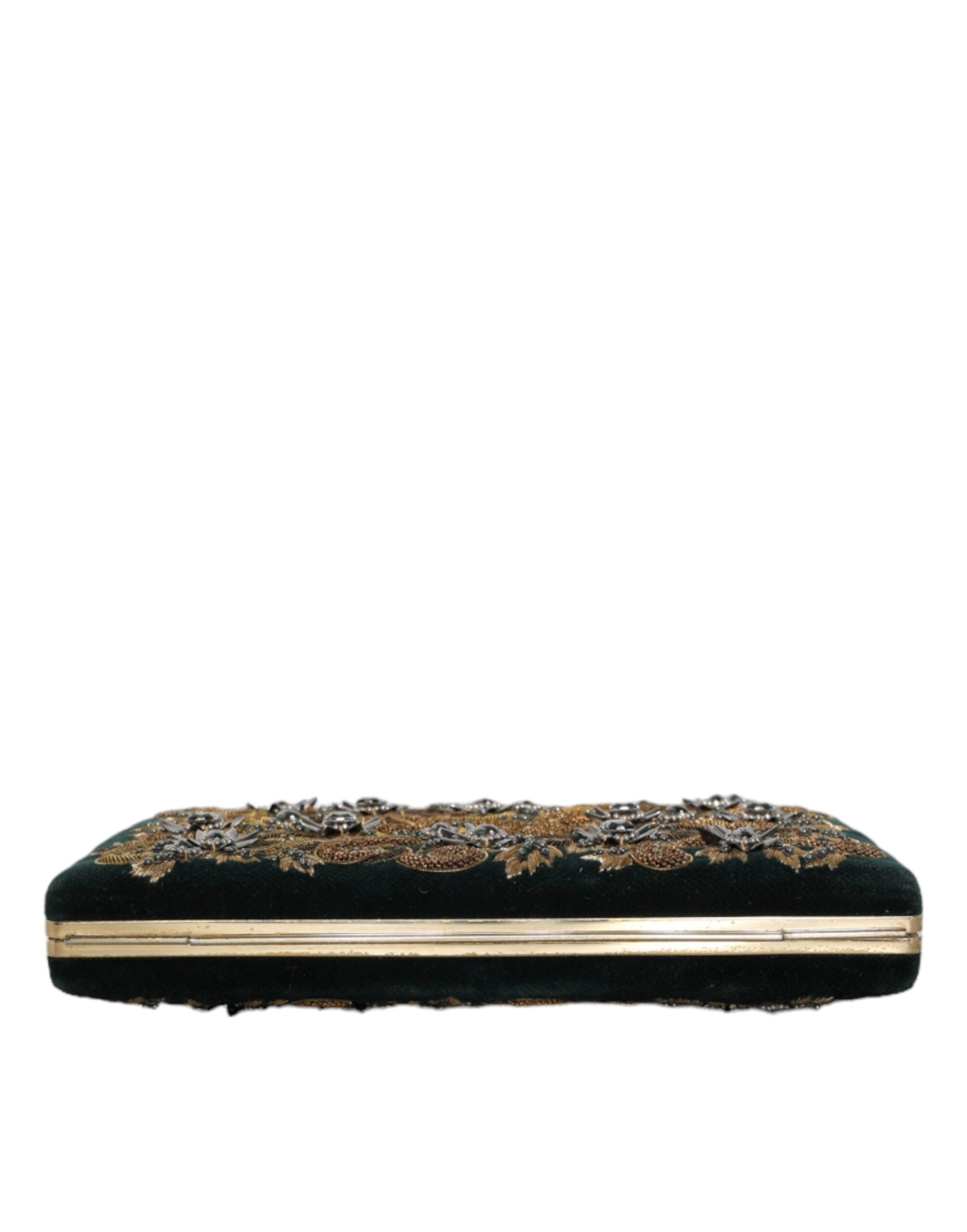 Dolce & Gabbana Black Velvet Gold Frame Clutch Evening Party Purse Women's Bag