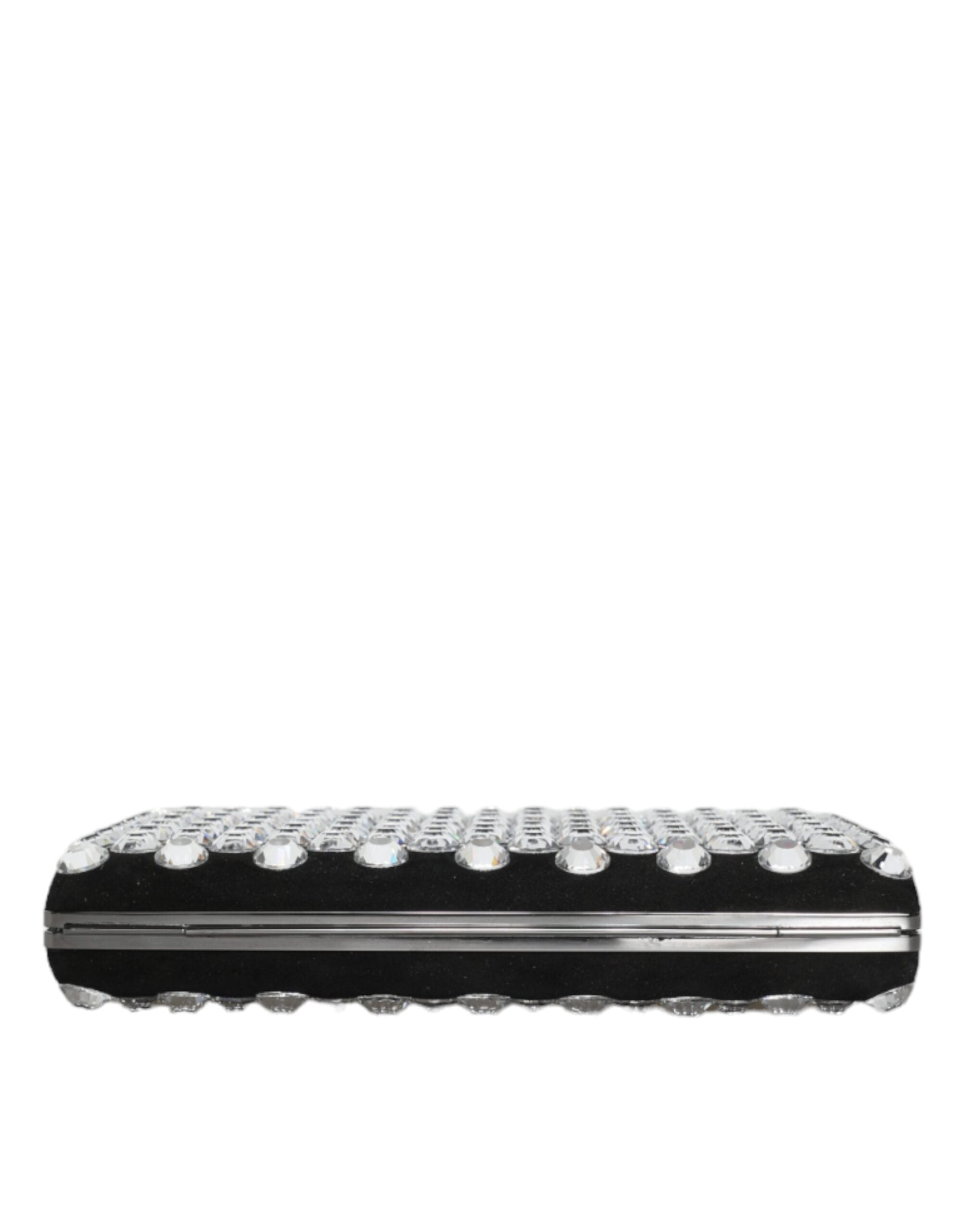 Dolce & Gabbana Black Velvet Crystal Clutch Evening Party Purse Women's Bag