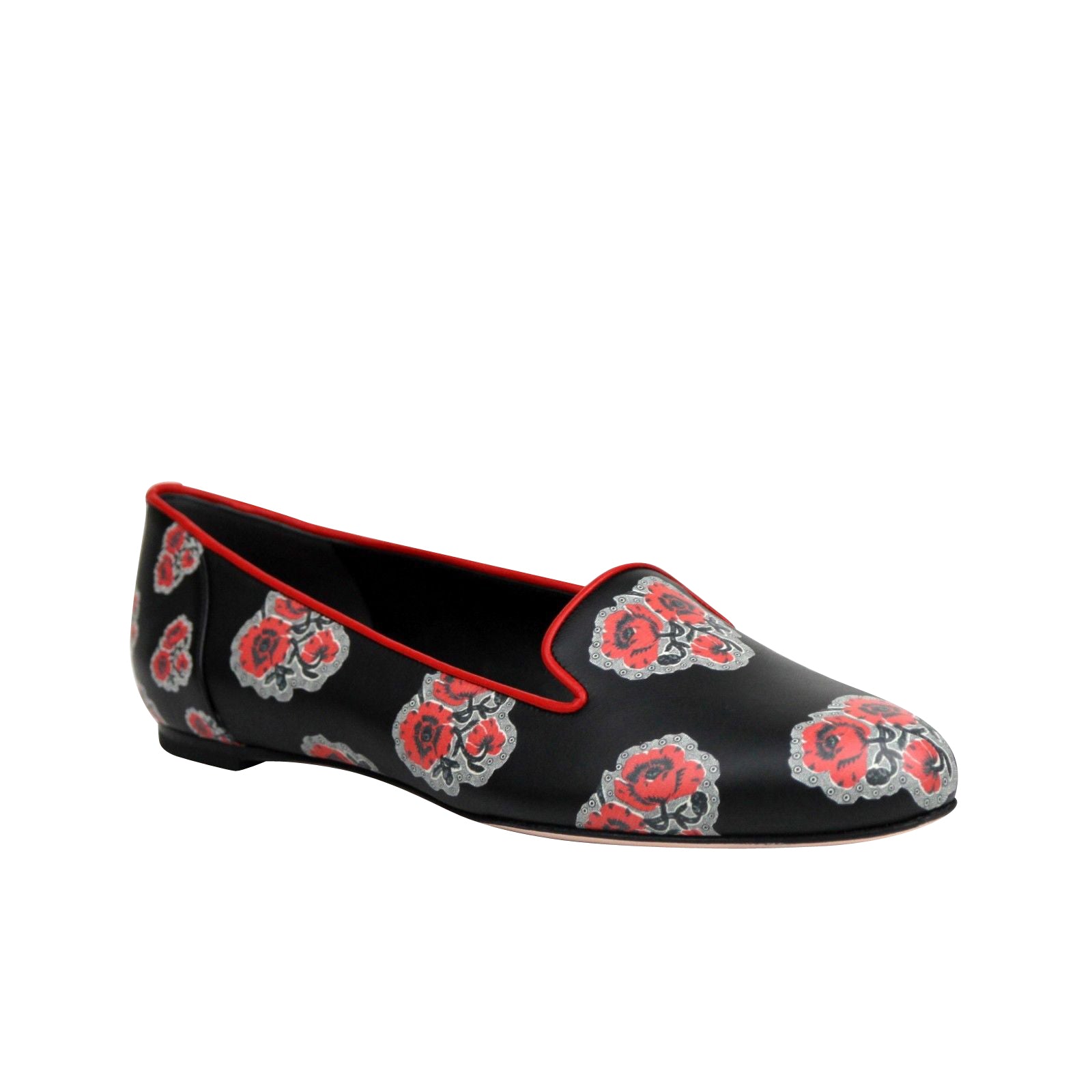 Alexander McQueen Women's Rose Pattern Black Leather Slipper Shoes (37 EU / 7 US)