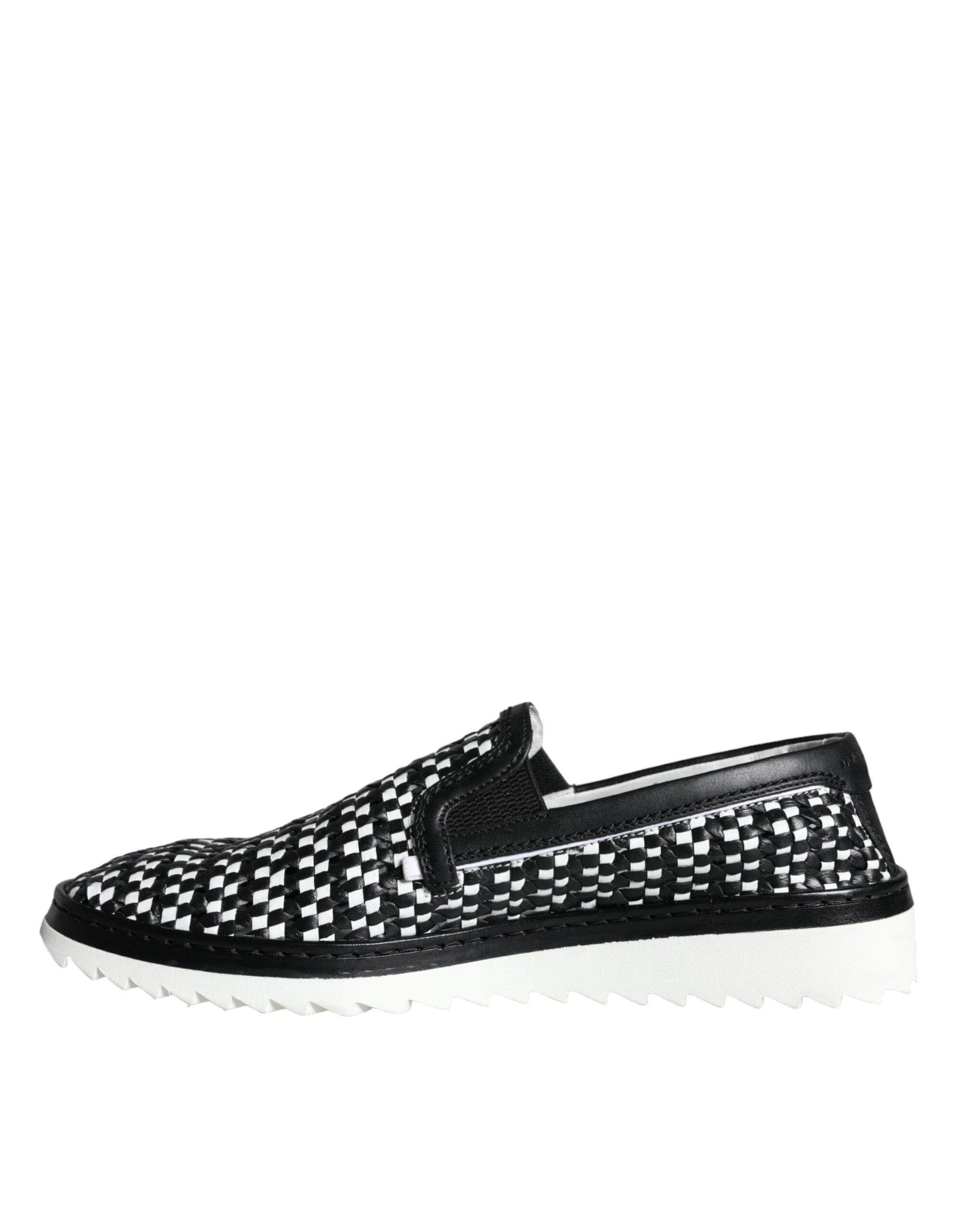 Dolce & Gabbana Black White Weaved Slip On Men Loafers Men's Shoes